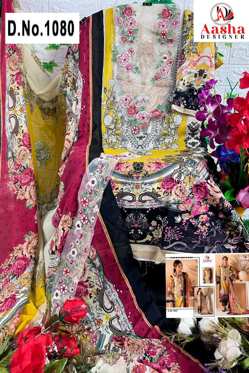 1080 Aasha Designer Pure Cotton Pakistani Patch Suits
