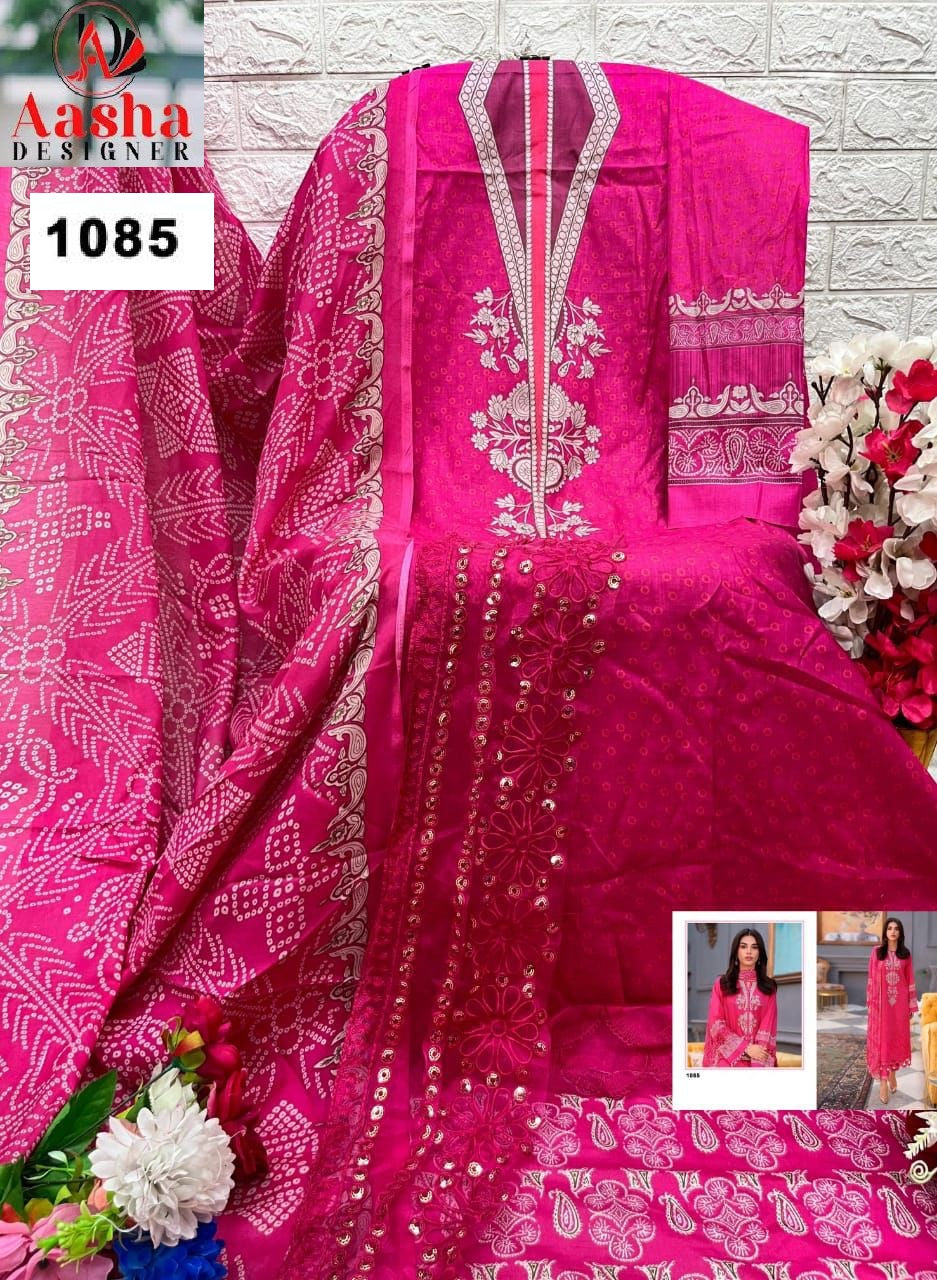 1085 Sana Safinaz Vol-2 Pink Aasha Designer Embroidery Pakistani Patch Suits