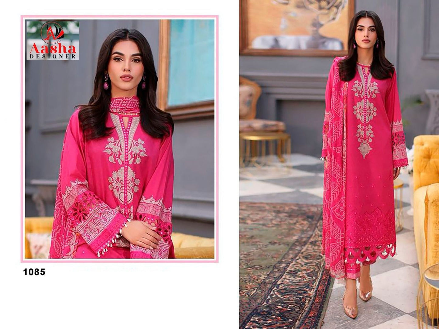 1085 Sana Safinaz Vol-2 Pink Aasha Designer Embroidery Pakistani Patch Suits