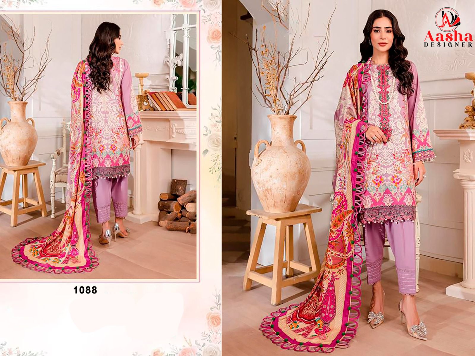1088 Purple Aasha Designer Printed Pakistani Patch Suits