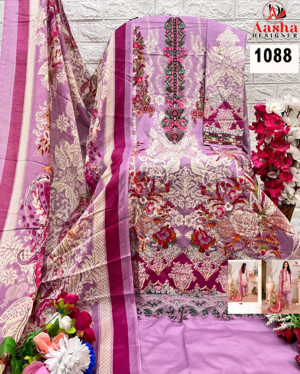 1088 Purple Aasha Designer Printed Pakistani Patch Suits
