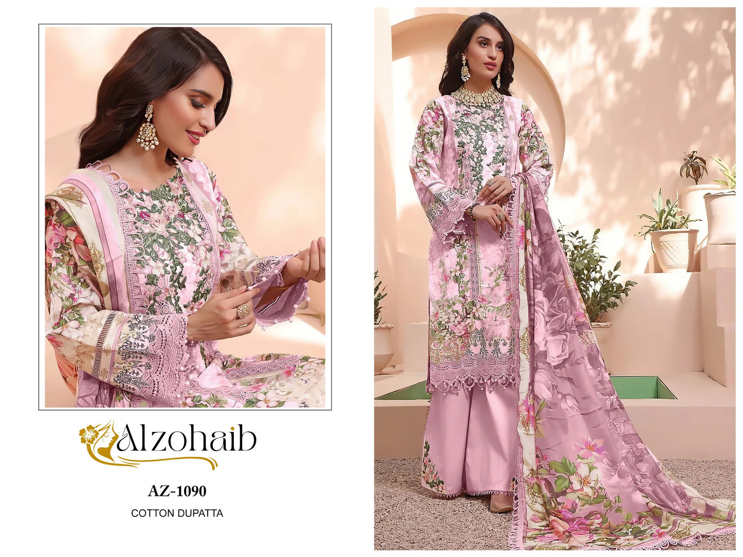1090 Al Zohaib Semi Lawn Pakistani Patch Suits