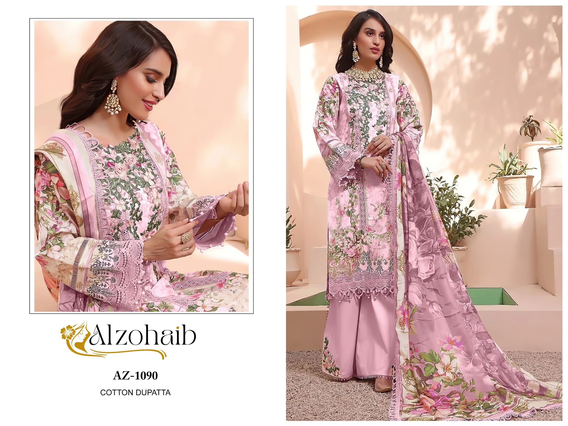 1090 Al Zohaib Semi Lawn Pakistani Patch Suits