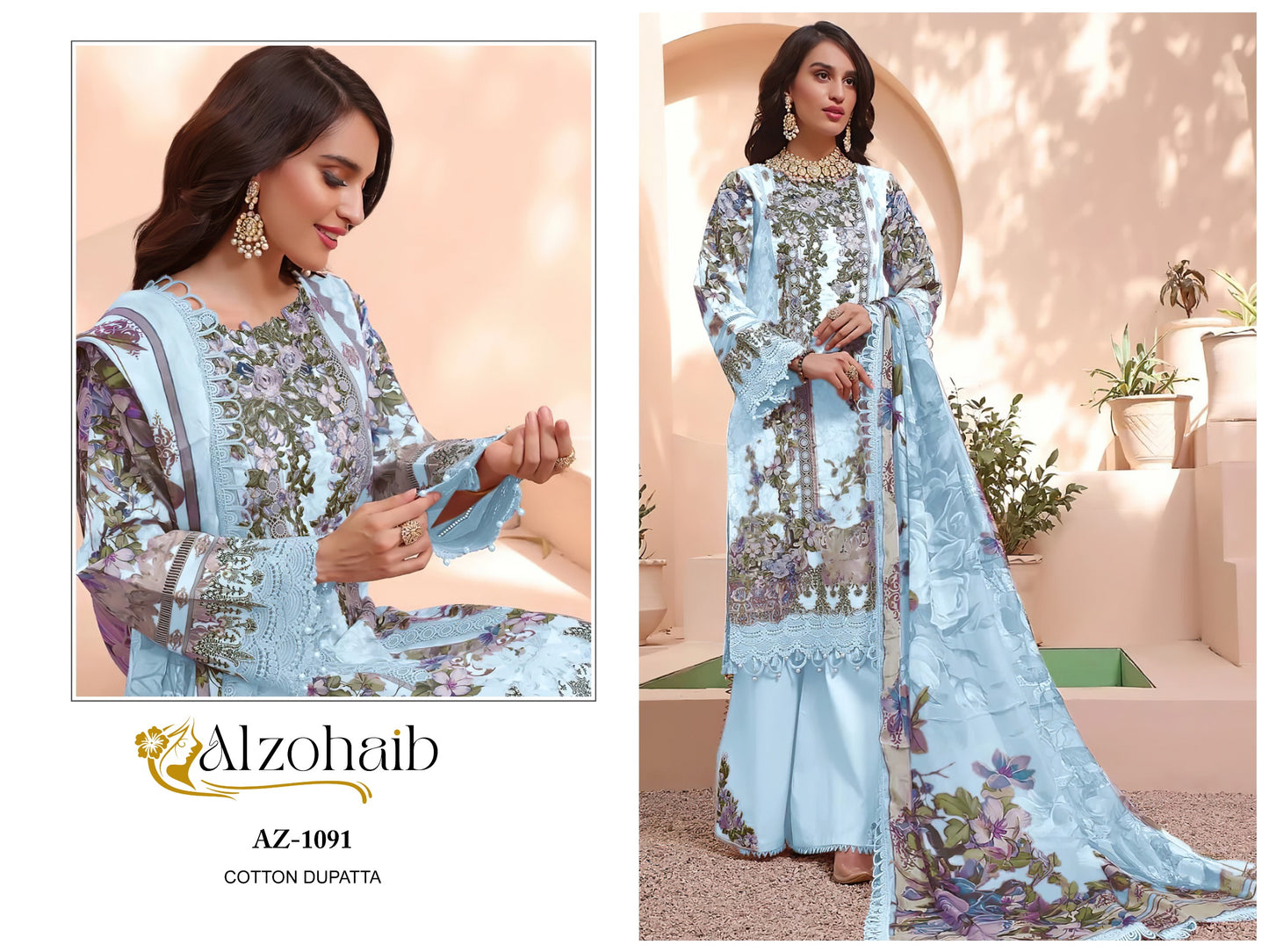 1091 Al Zohaib Semi Lawn Pakistani Patch Suits