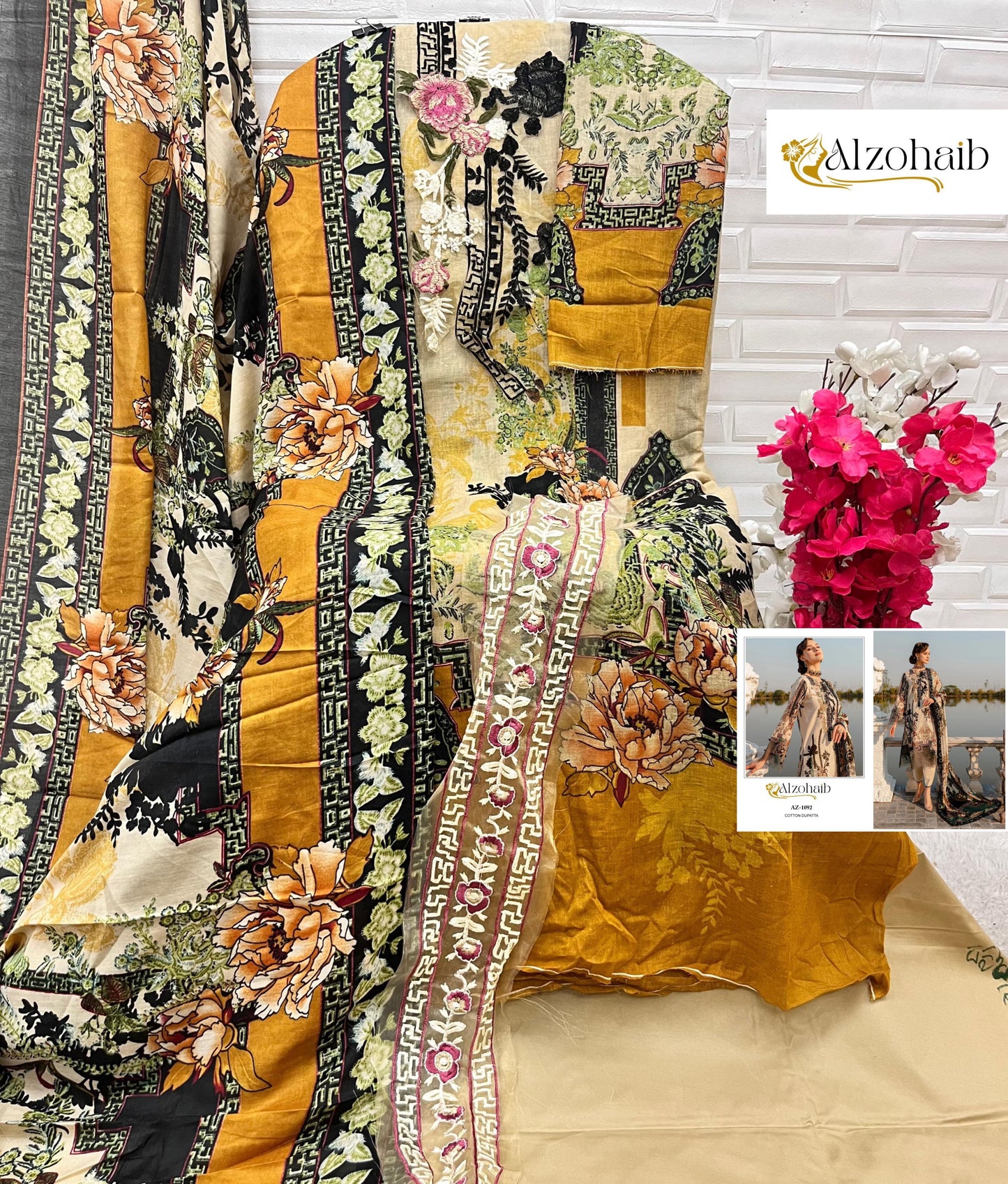 1092 Al Zohaib Semi Lawn Pakistani Patch Suits