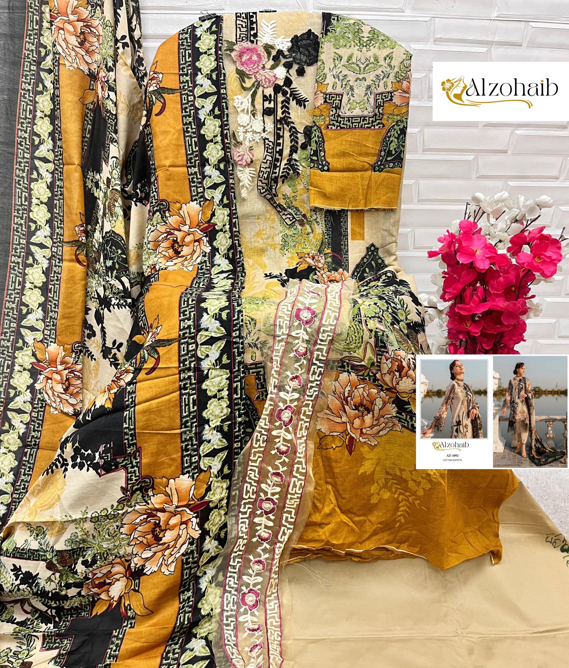 1092 Al Zohaib Semi Lawn Pakistani Patch Suits