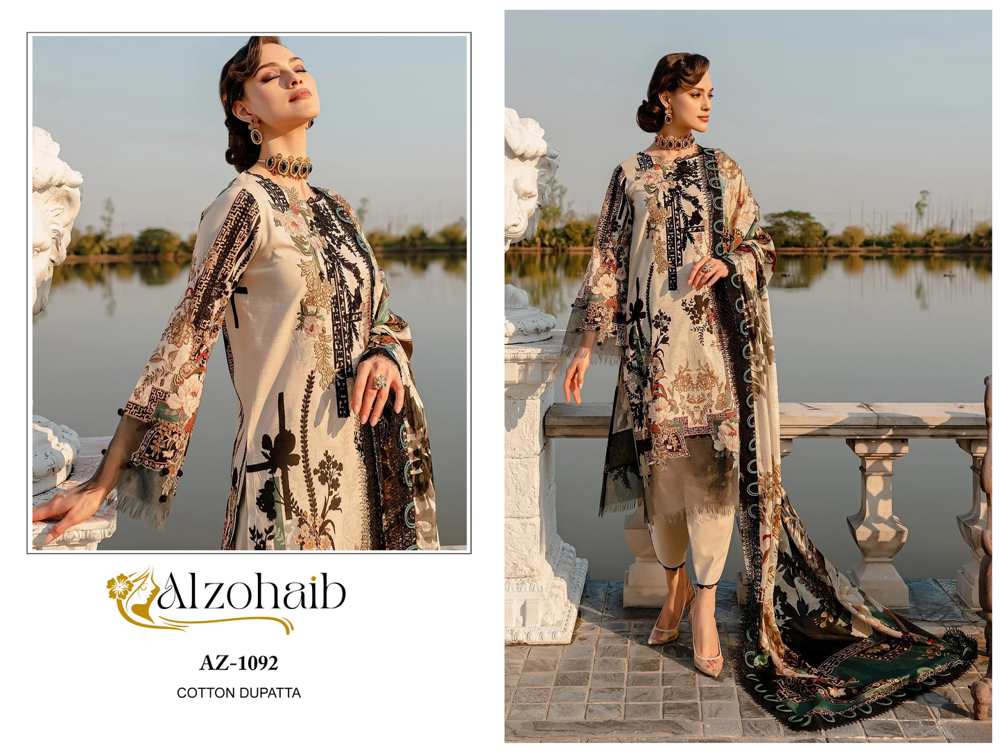 1092 Al Zohaib Semi Lawn Pakistani Patch Suits