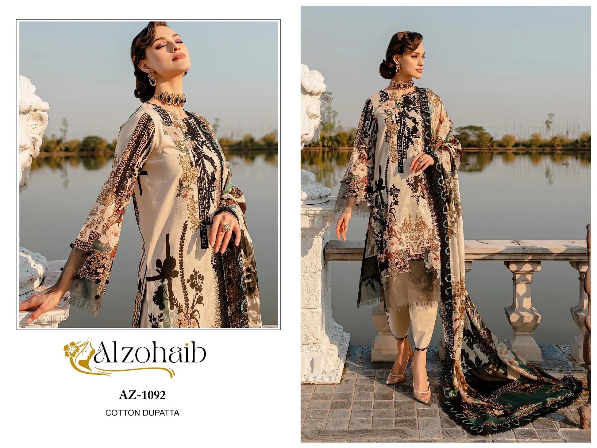 1092 Al Zohaib Semi Lawn Pakistani Patch Suits