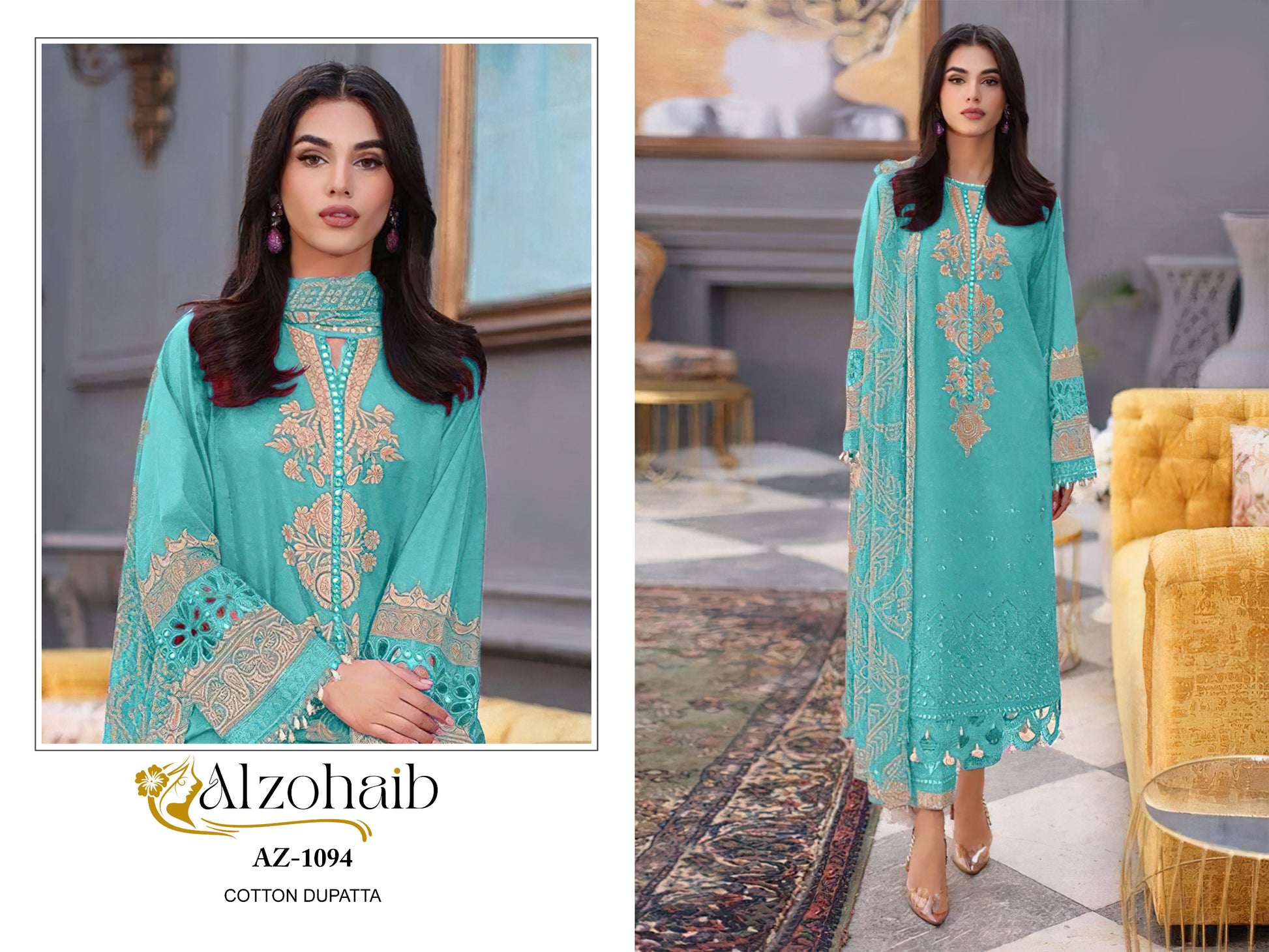 1094 Al Zohaib Semi Lawn Pakistani Patch Suits