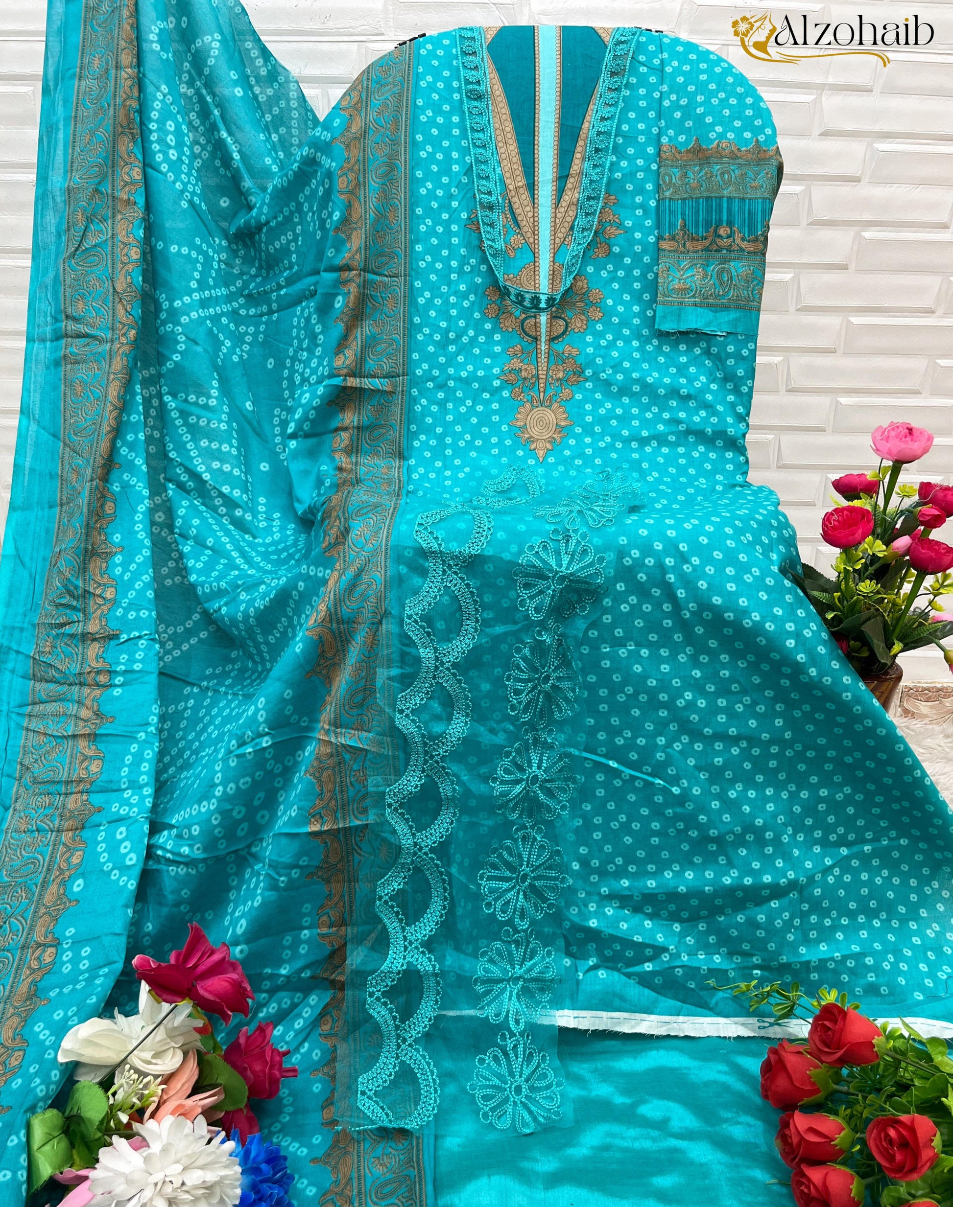 1094 Al Zohaib Semi Lawn Pakistani Patch Suits