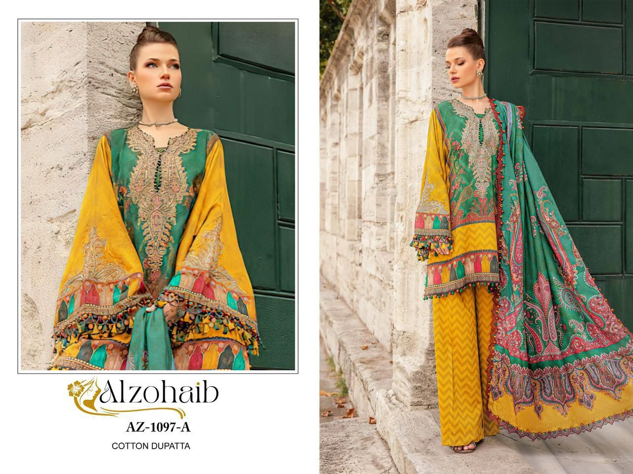 1097A Al Zohaib Pure Cotton Pakistani Patch Suits