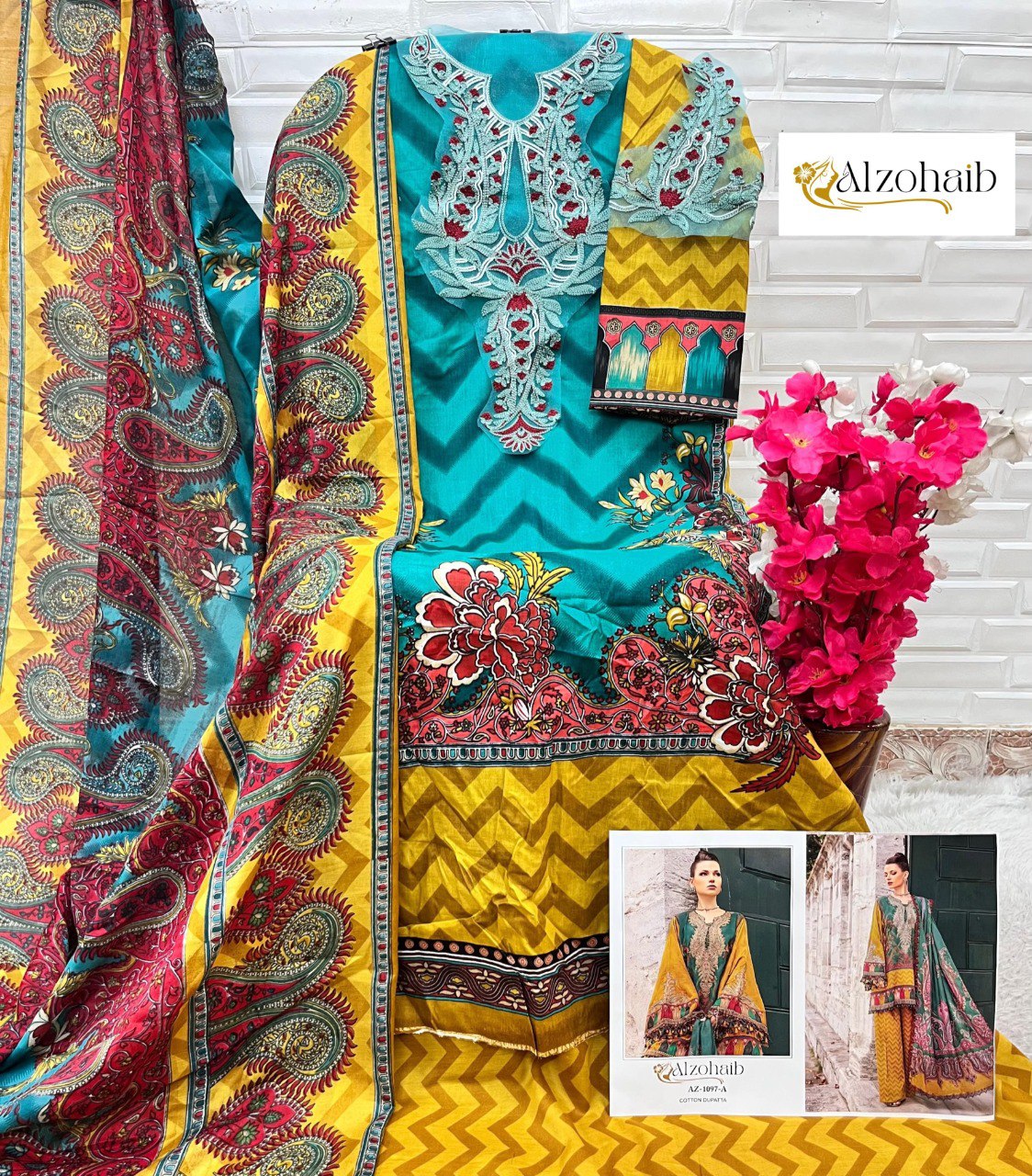 1097A Al Zohaib Pure Cotton Pakistani Patch Suits