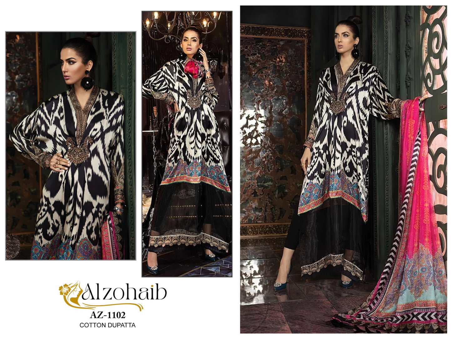 1102 Al Zohaib Pure Cotton Pakistani Patch Suits