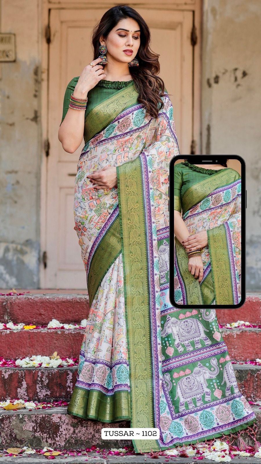 1102 Almaari Tussar Silk Sarees