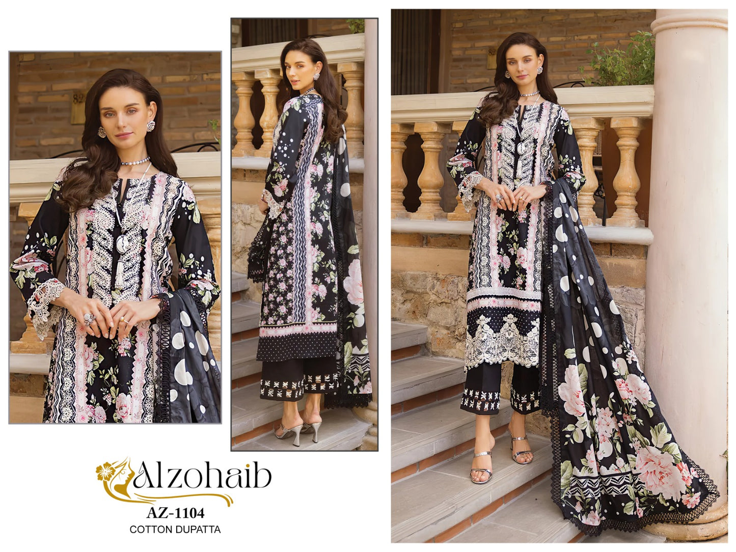 1104 Al Zohaib Pure Cotton Pakistani Patch Suits