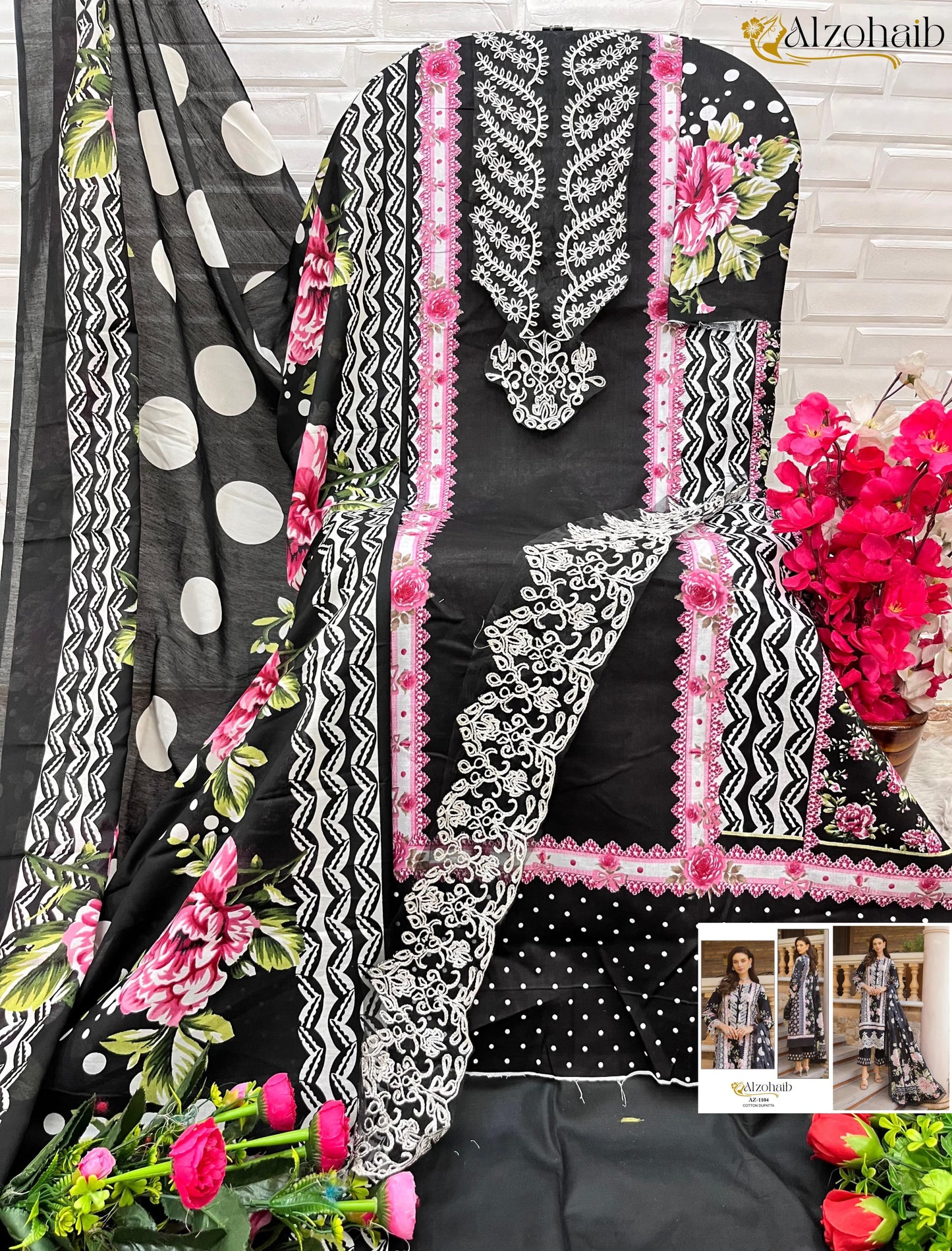 1104 Al Zohaib Pure Cotton Pakistani Patch Suits