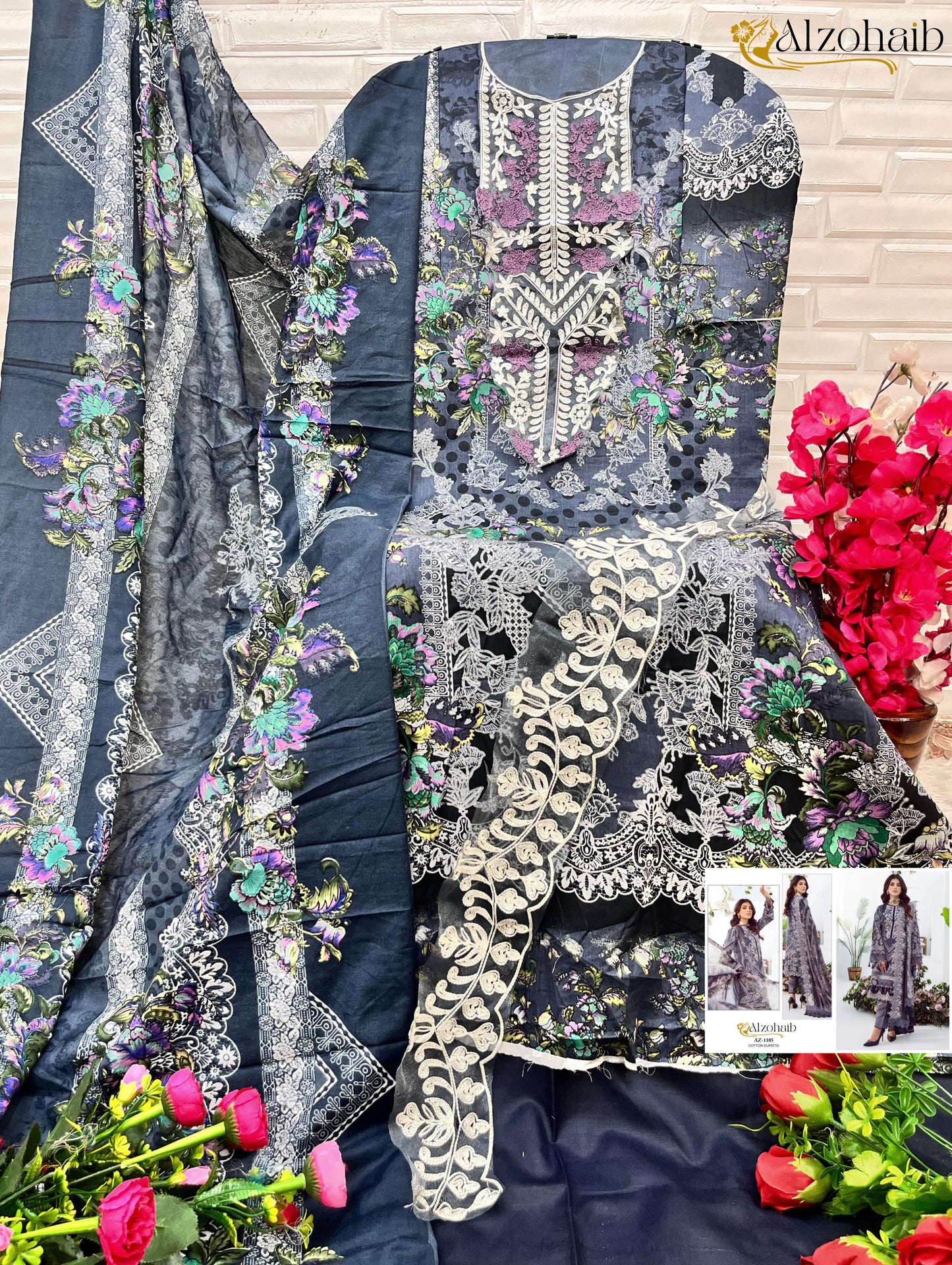 1105 Al Zohaib Pure Cotton Pakistani Patch Suits