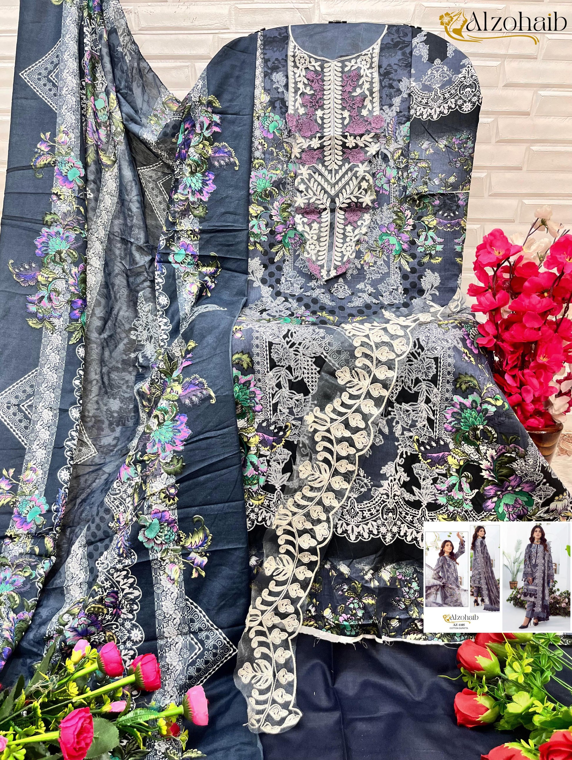 1105 Al Zohaib Pure Cotton Pakistani Patch Suits