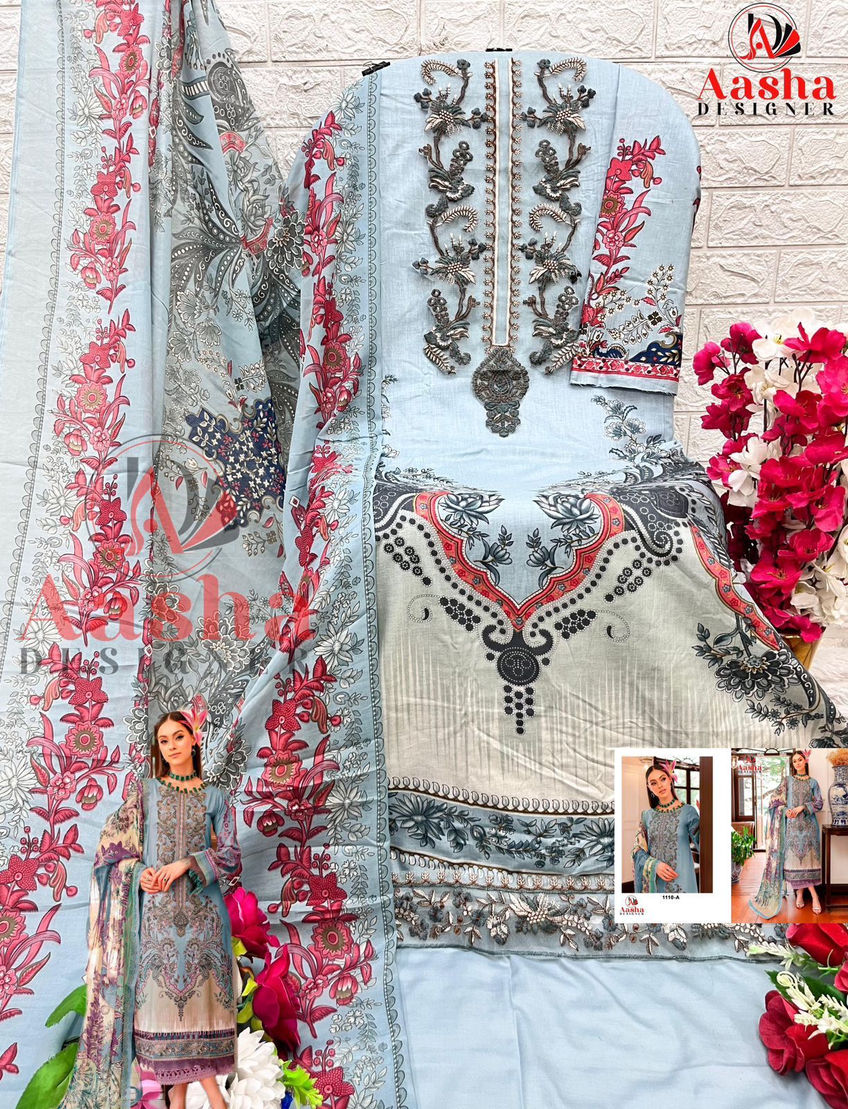 1110-A Aasha Designer Pure Cotton Pakistani Patch Suits