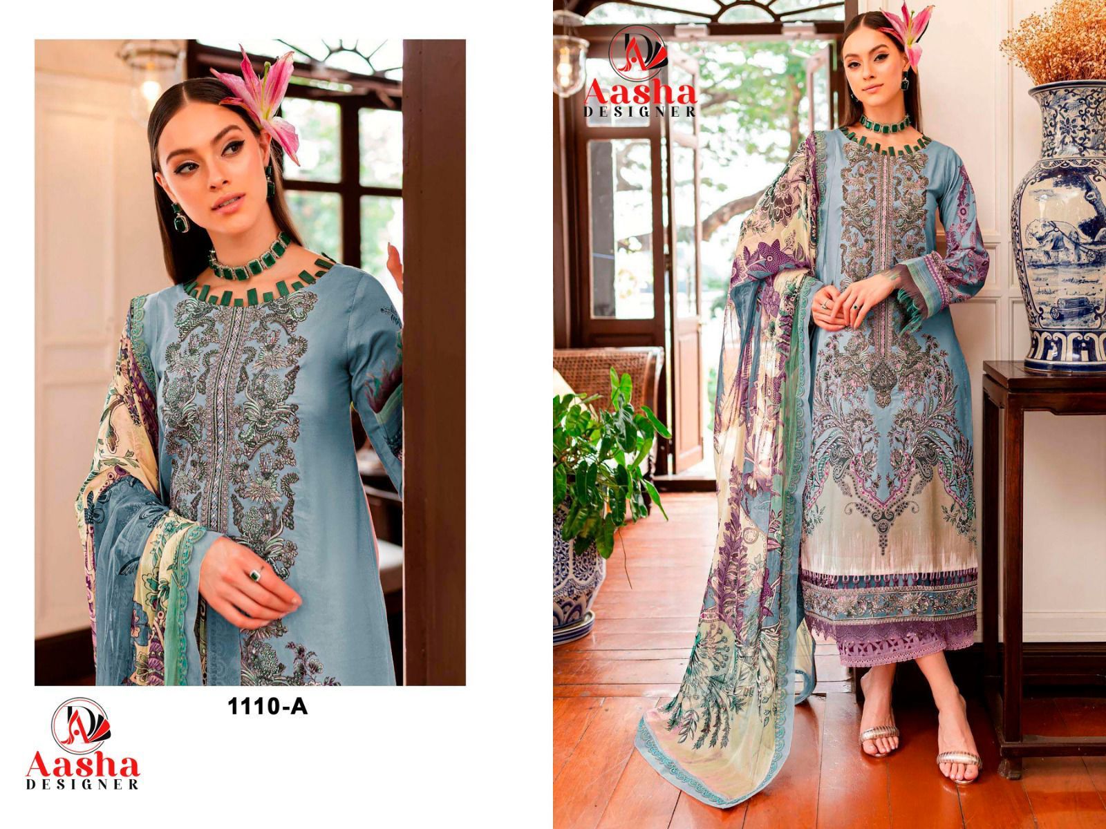 1110-A Aasha Designer Pure Cotton Pakistani Patch Suits