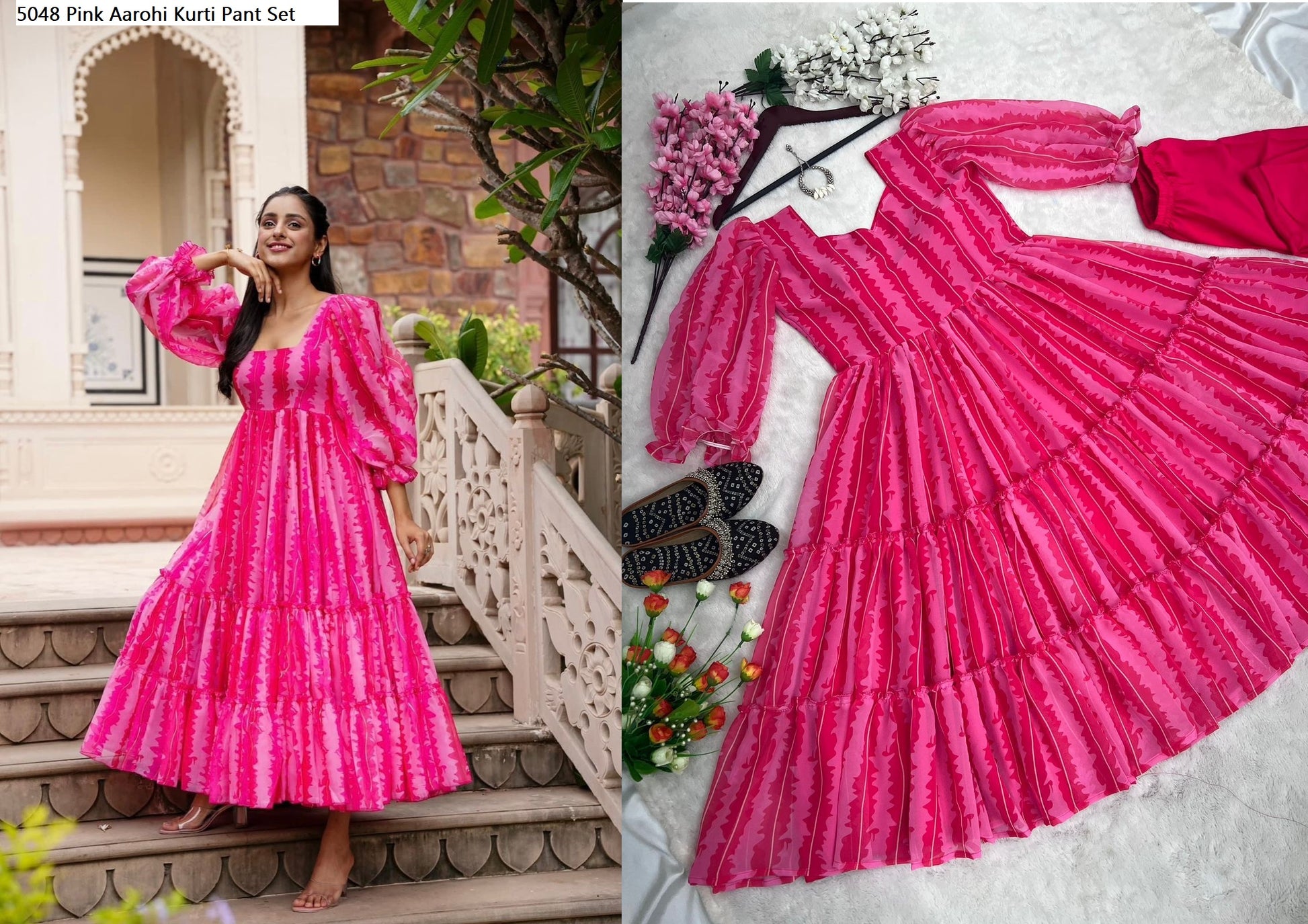 5048 Pink Aarohi Kurti Pant Set