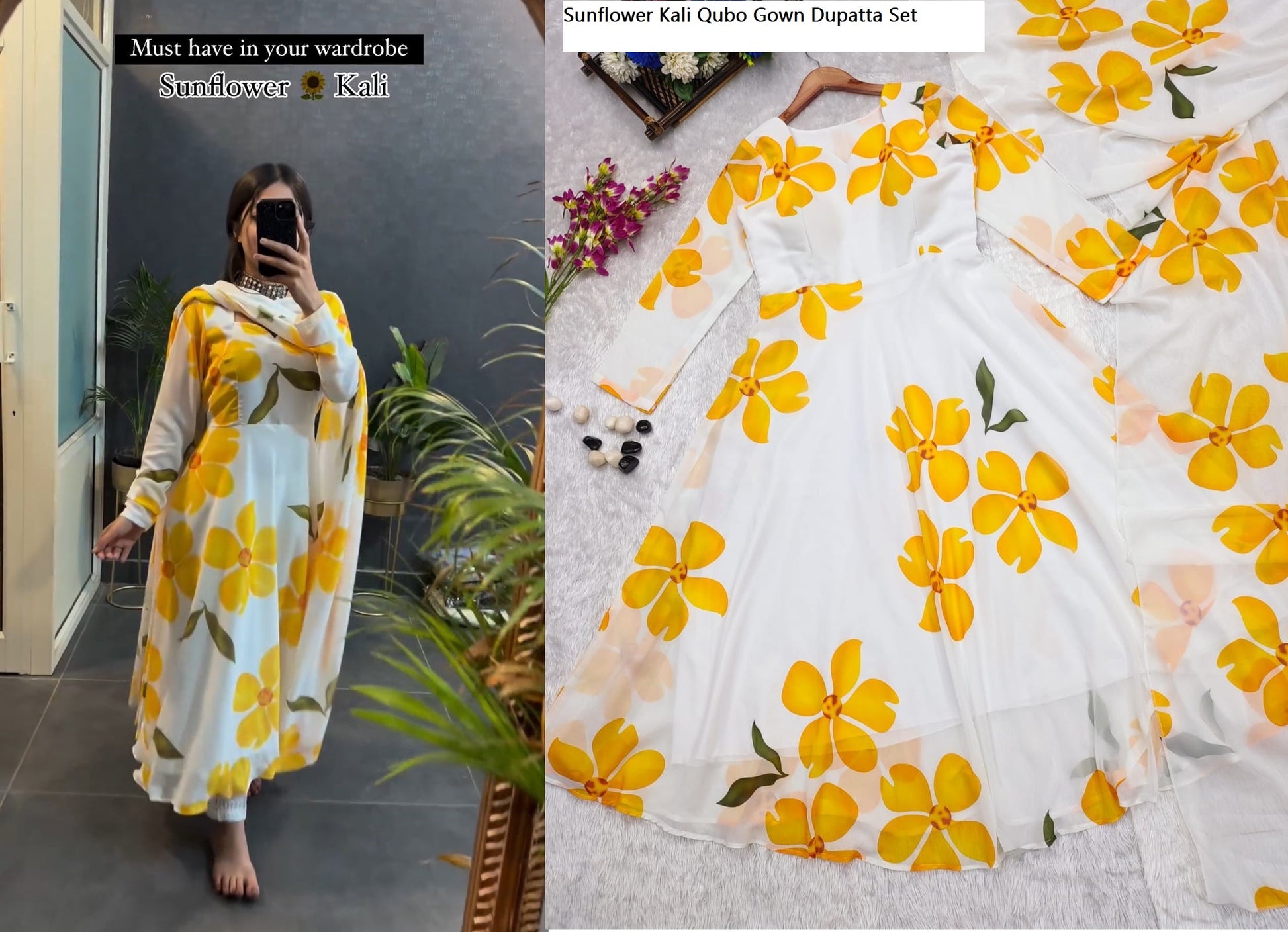 Sunflower Kali Qubo Gown Dupatta Set