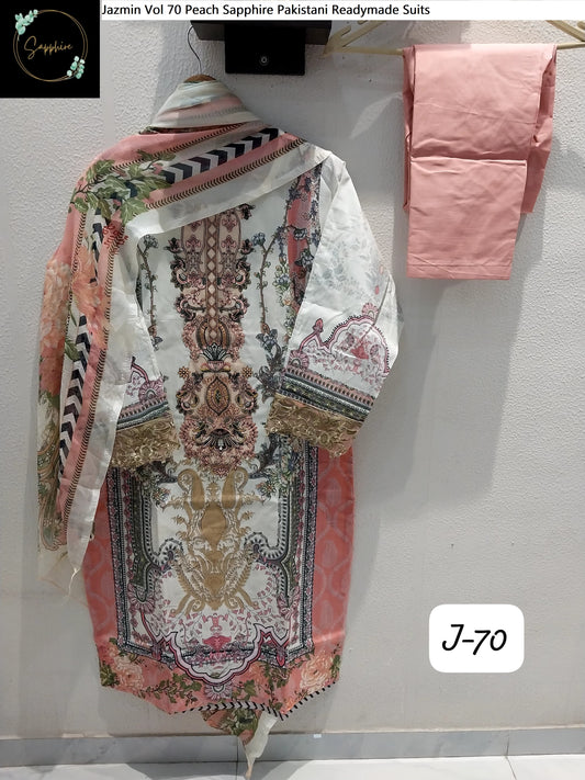 Jazmin Vol 70 Peach Sapphire Pakistani Readymade Suits