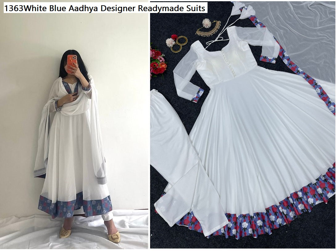 1363White And Blue Aadhya Designer Readymade Suits