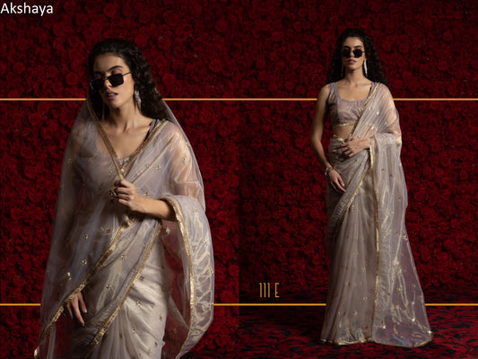 111 Lavendar Akshaya Net Organza Sarees