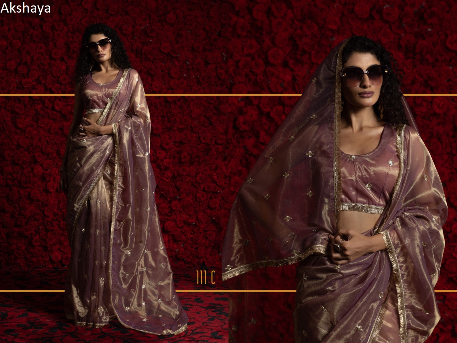 111 Pink Akshaya Net Organza Sarees