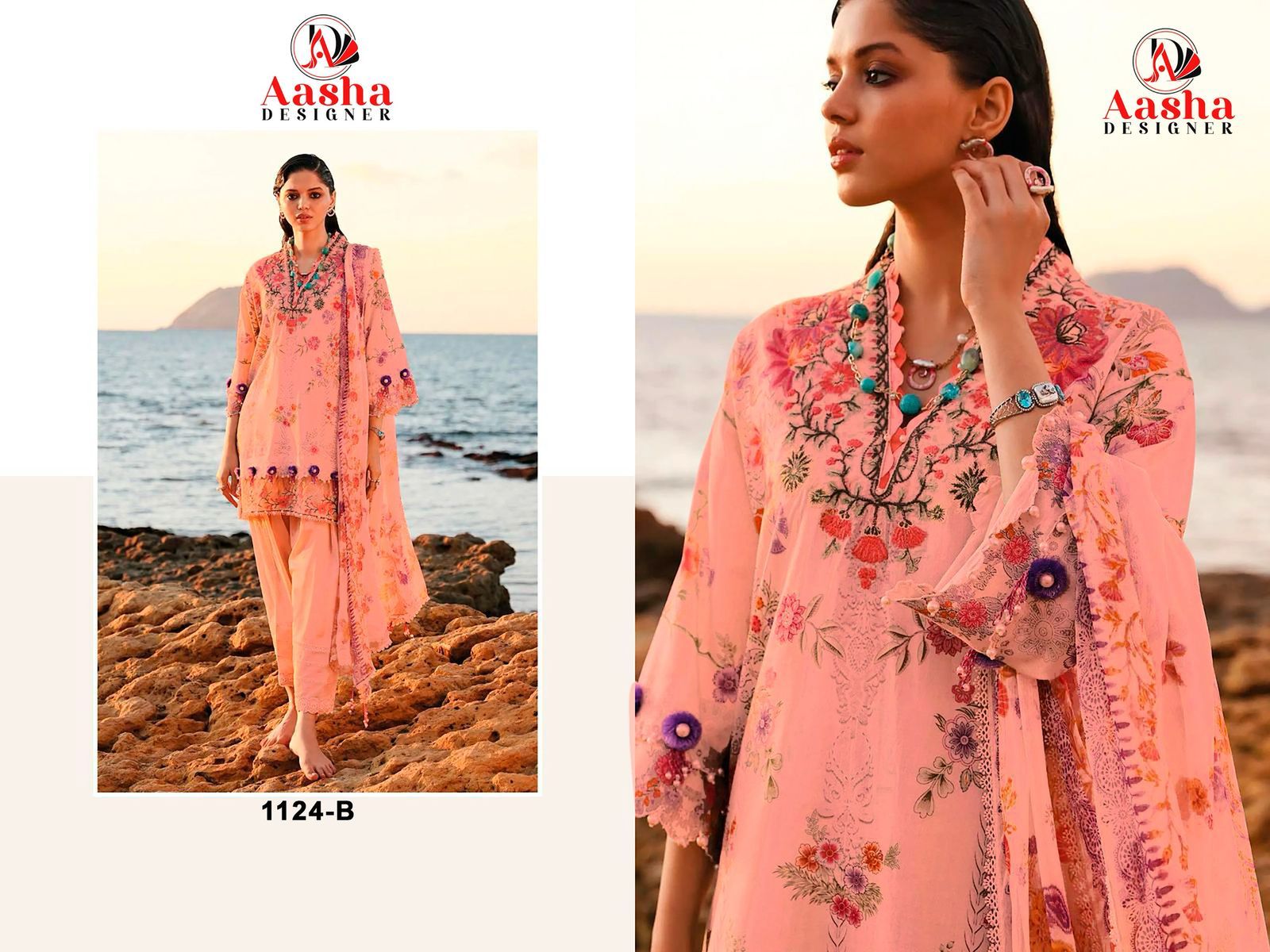 1124-B Aasha Designer Printed Pakistani Patch Suits