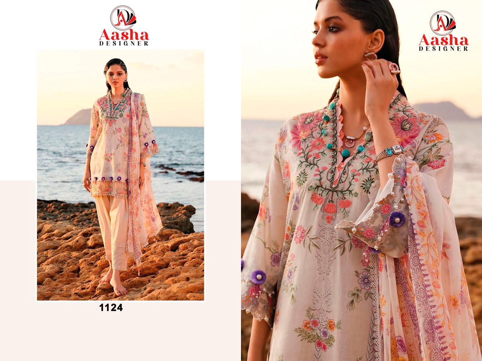 1124 Aasha Designer Printed Pakistani Patch Suits