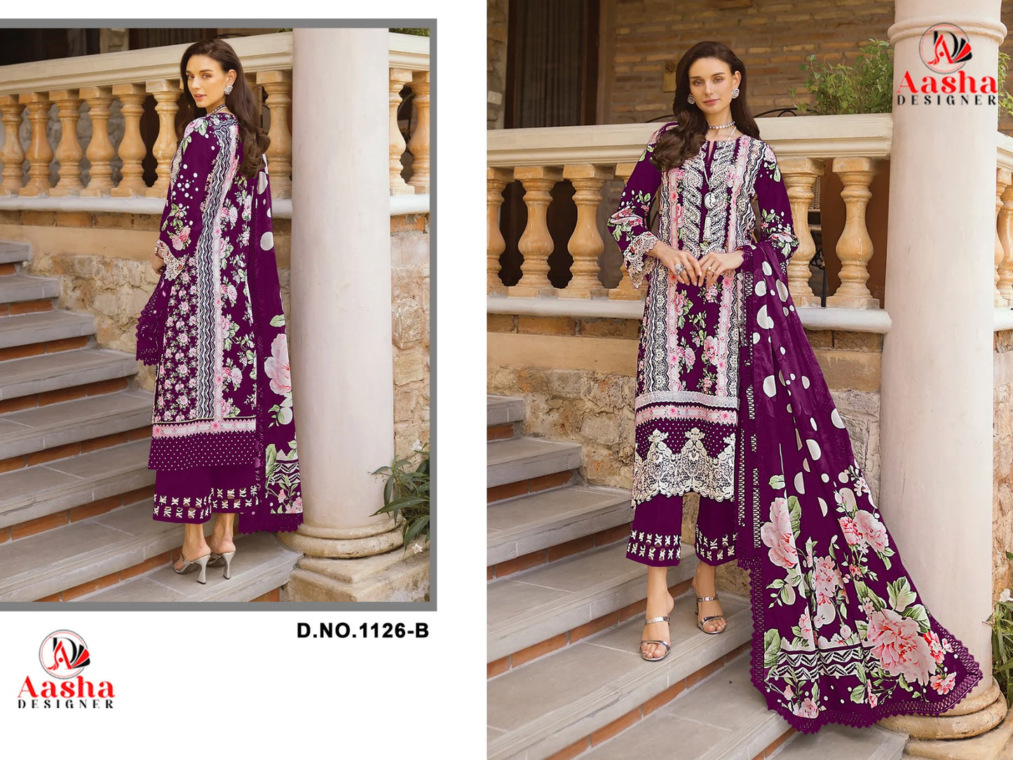 1126-B Aasha Designer Cambric Cotton Pakistani Patch Suits