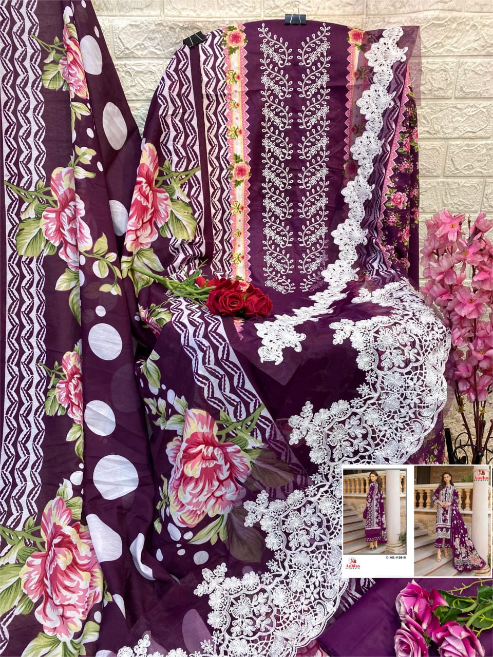 1126-B Aasha Designer Cambric Cotton Pakistani Patch Suits