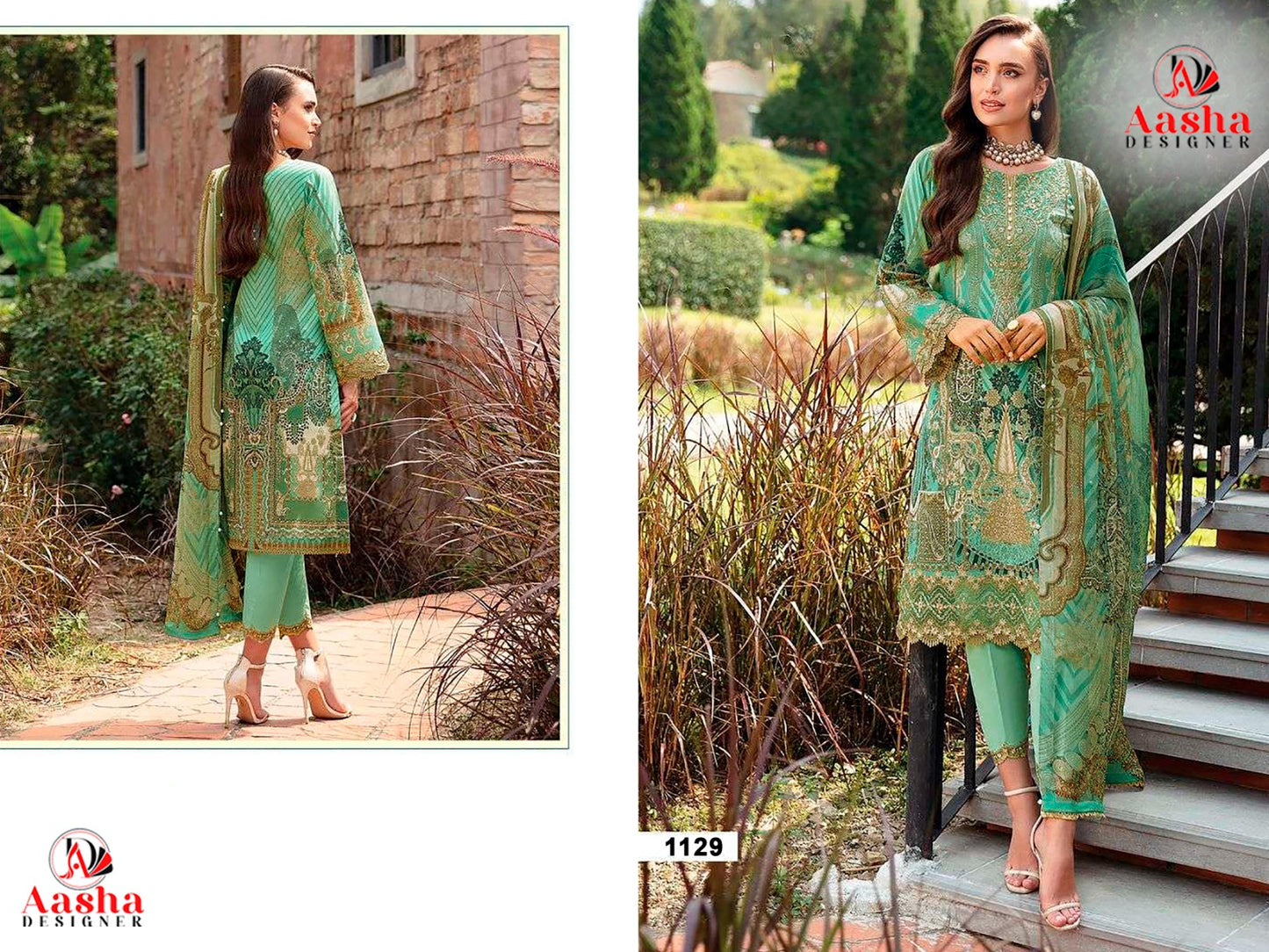 1129 Aasha Designer Embroidery Pakistani Patch Suits