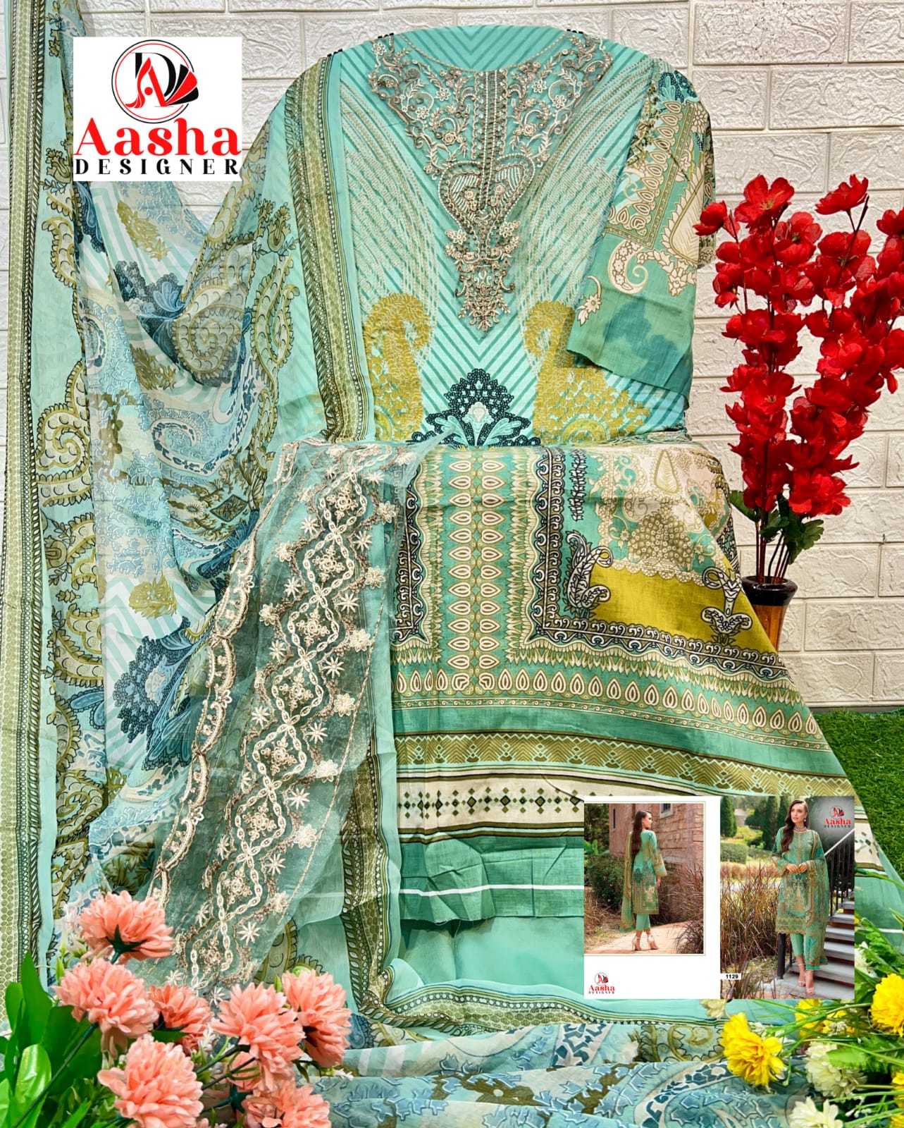 1129 Aasha Designer Embroidery Pakistani Patch Suits