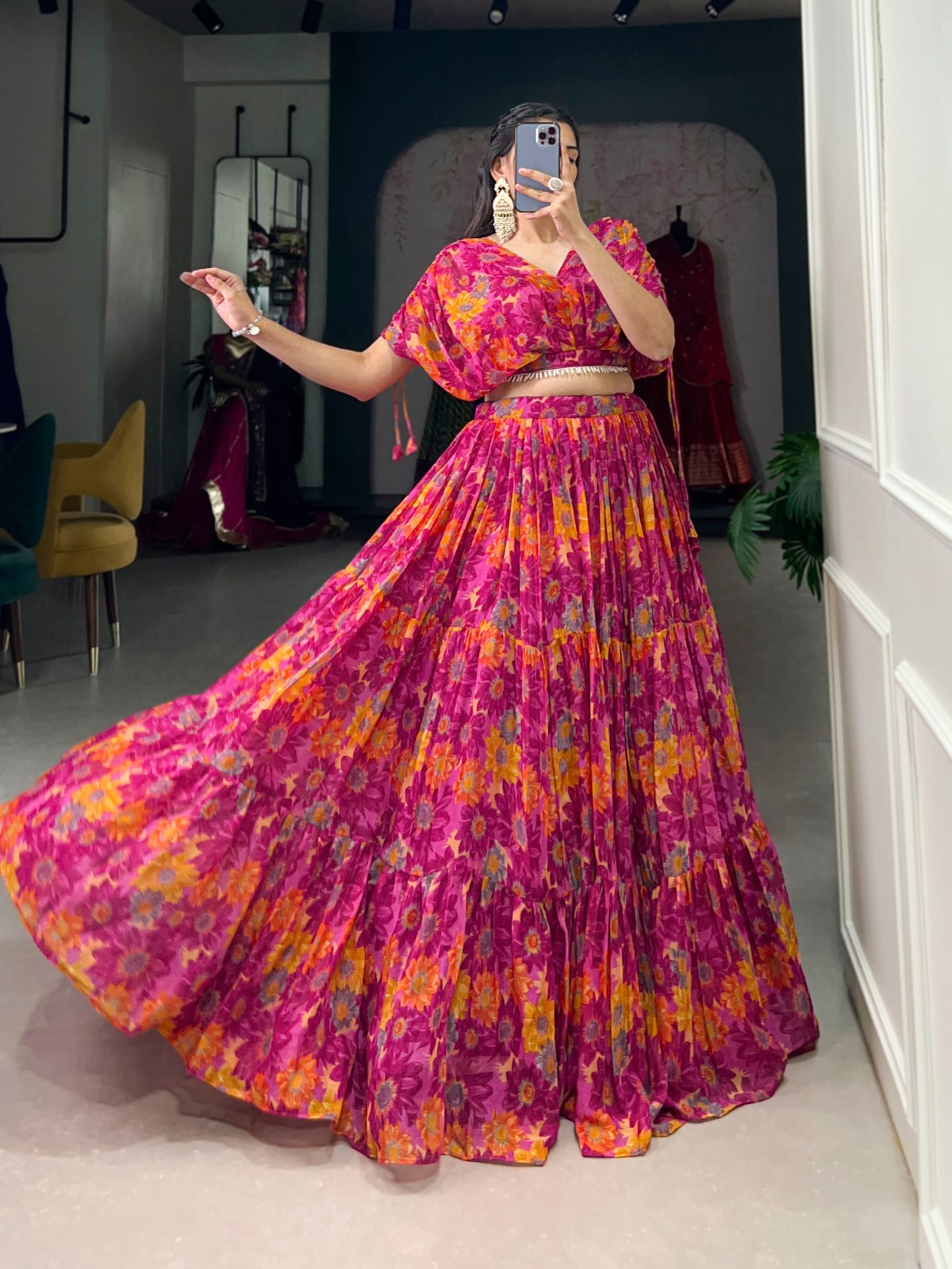 1132 Co Ord Staard Chiffon Readymade Lehenga Choli