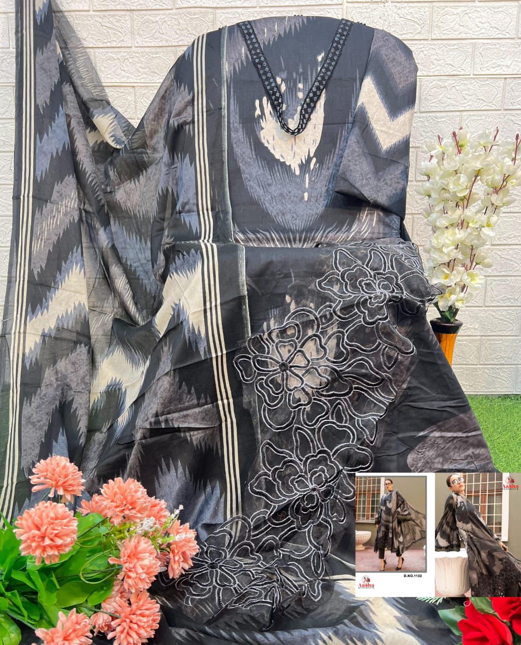 1132 M Prints Vol 13 Aasha Designer Embroidery Pakistani Patch Suits