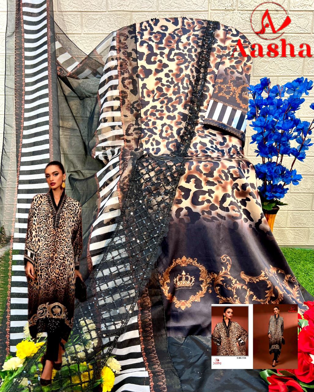 1133 Mariya B Silk Collection Aasha Designer Print Pakistani Patch Suits