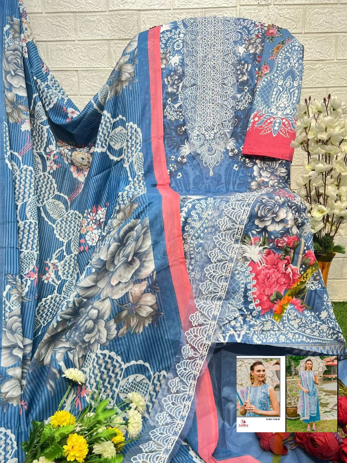 1135A Needle Wonder Vol 10 Aasha Designer Embroidery Pakistani Patch Suits