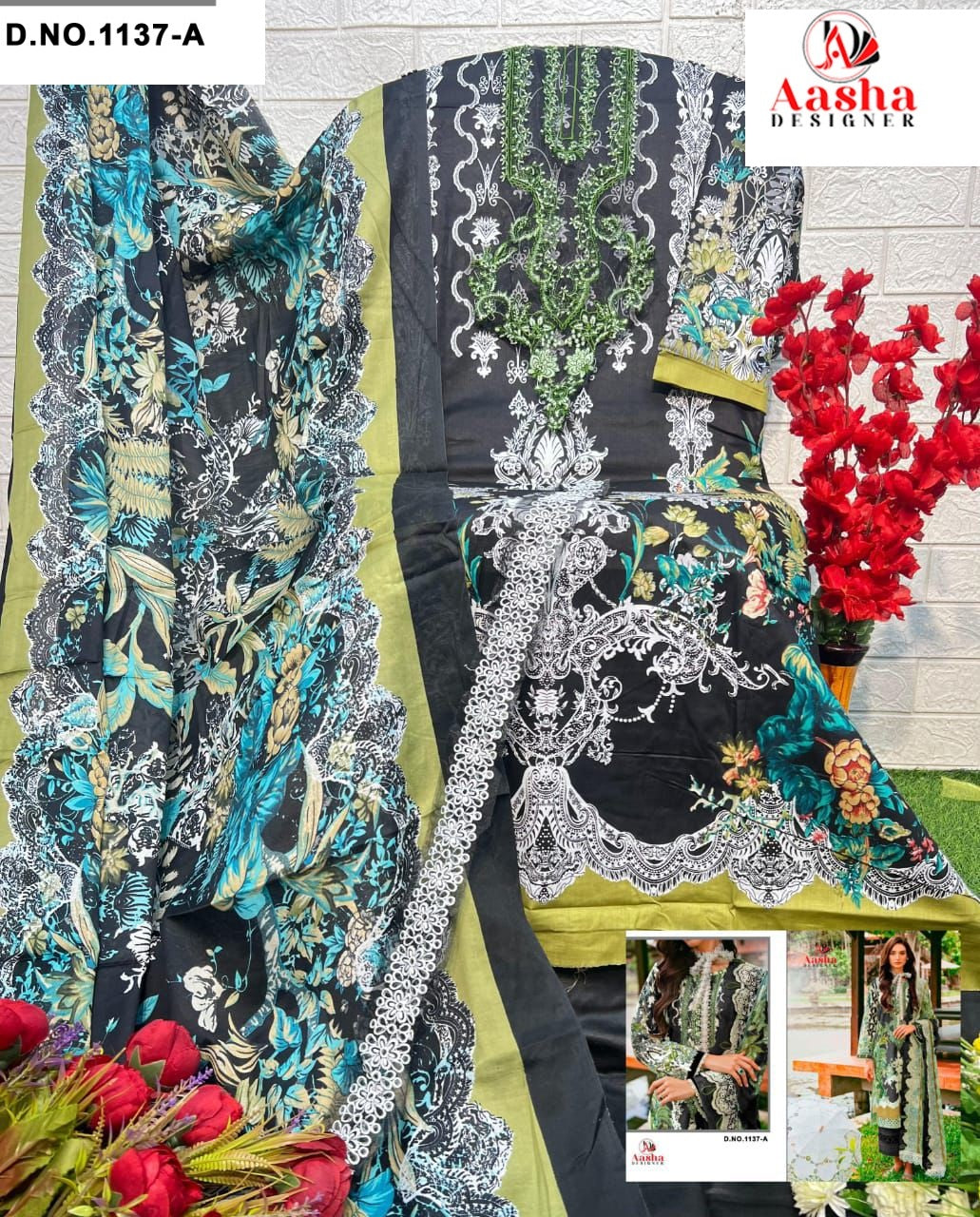 1137A Aasha Designer Cotton Print Pakistani Patch Suits