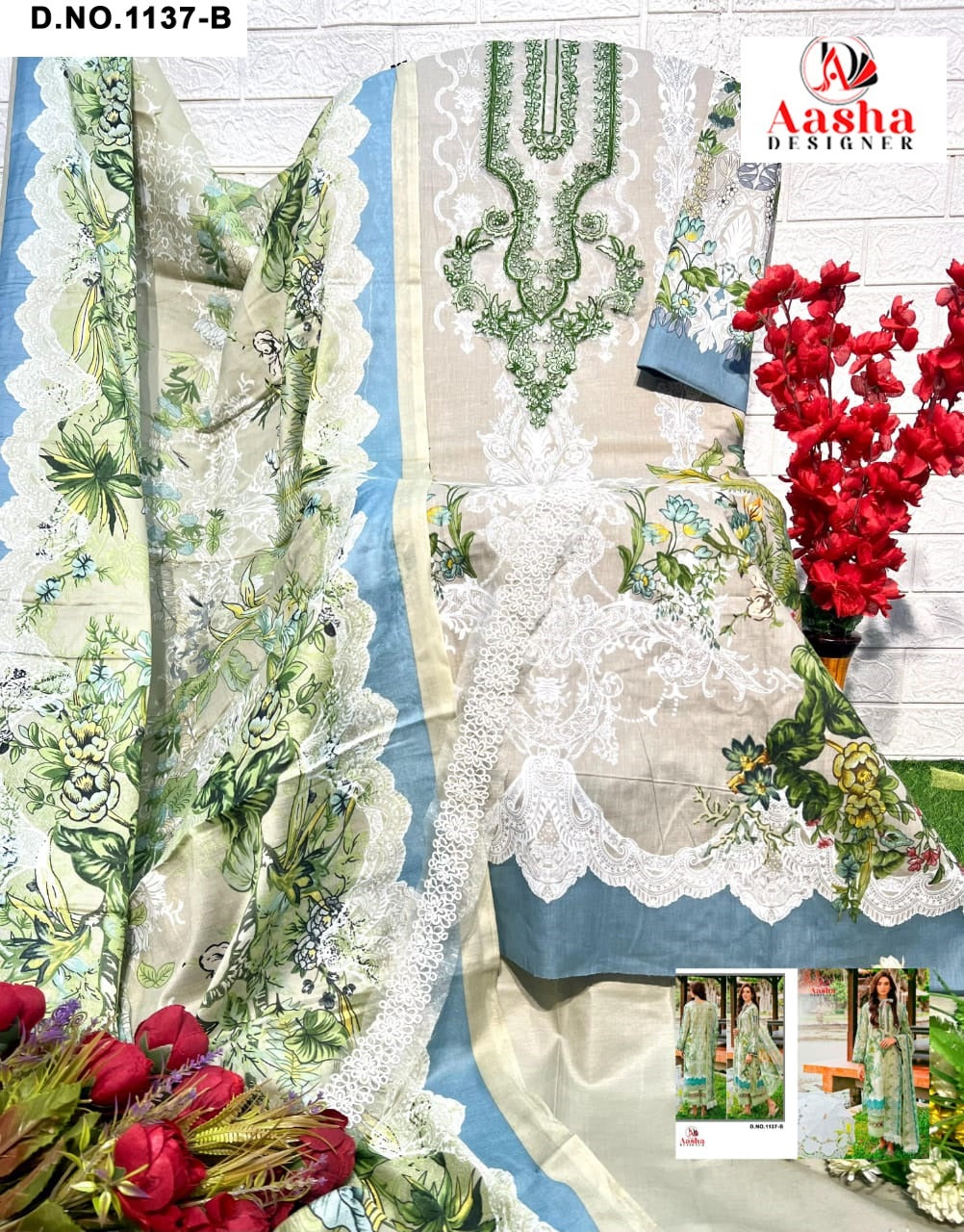 1137B Aasha Designer Cotton Print Pakistani Patch Suits
