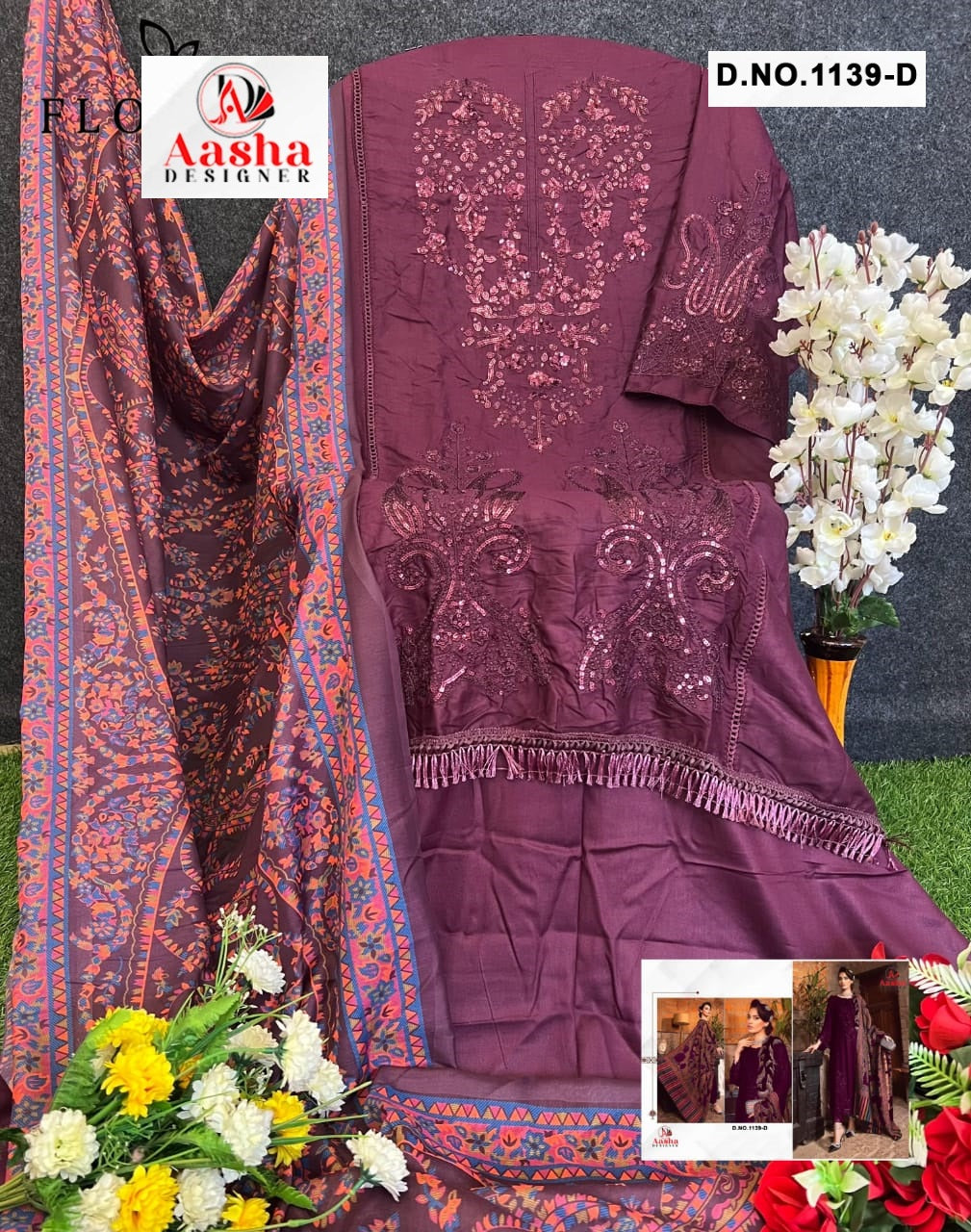 1139-D Aasha Designer Embroidery Pakistani Salwar Suits