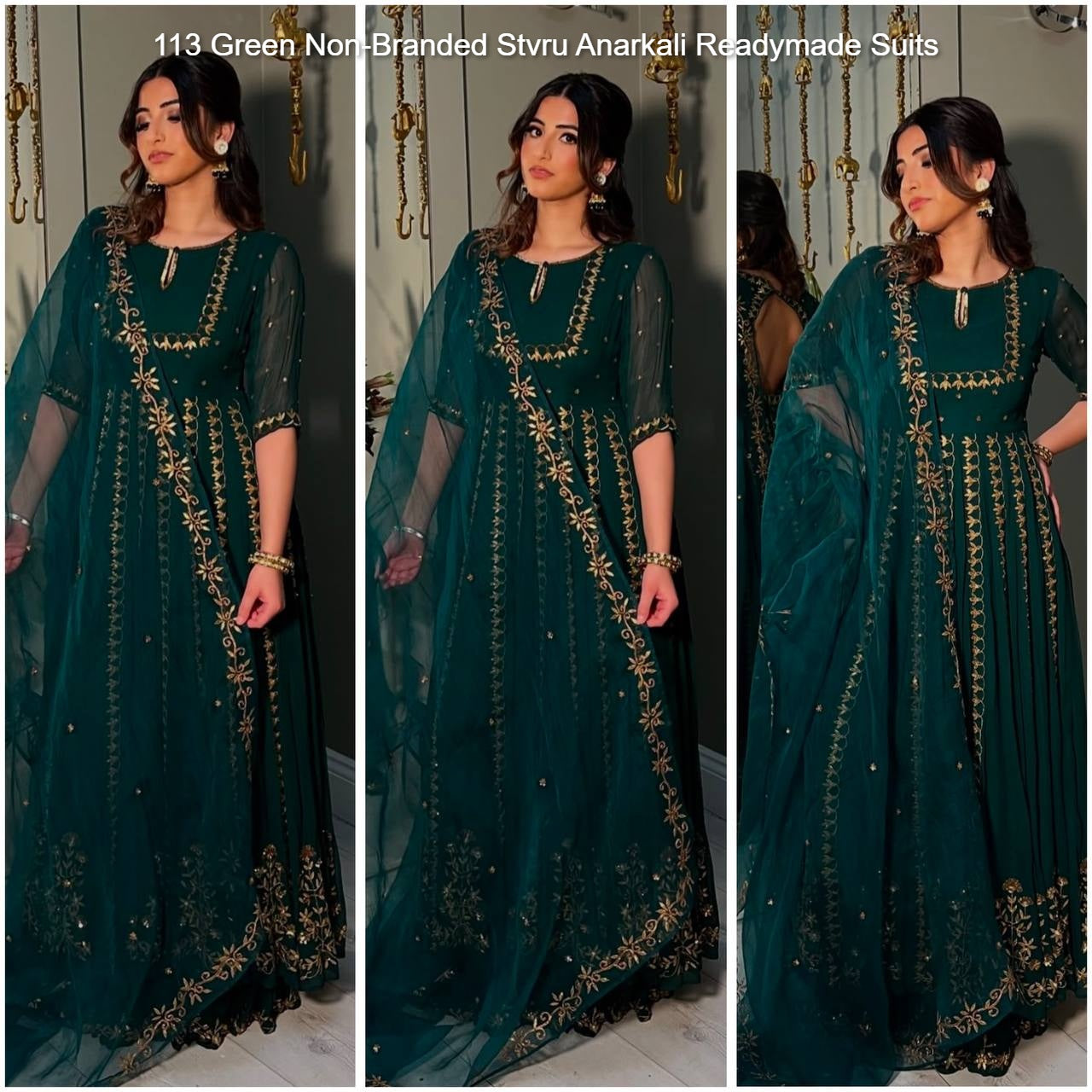 113 Green Non-Branded Stvru Anarkali Readymade Suits