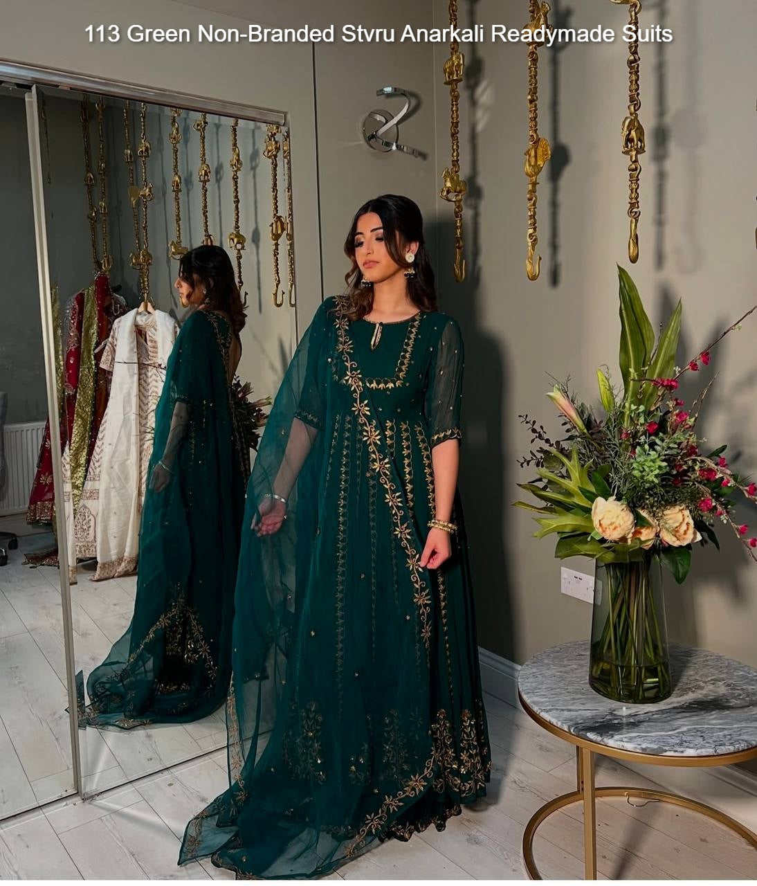 113 Green Non-Branded Stvru Anarkali Readymade Suits