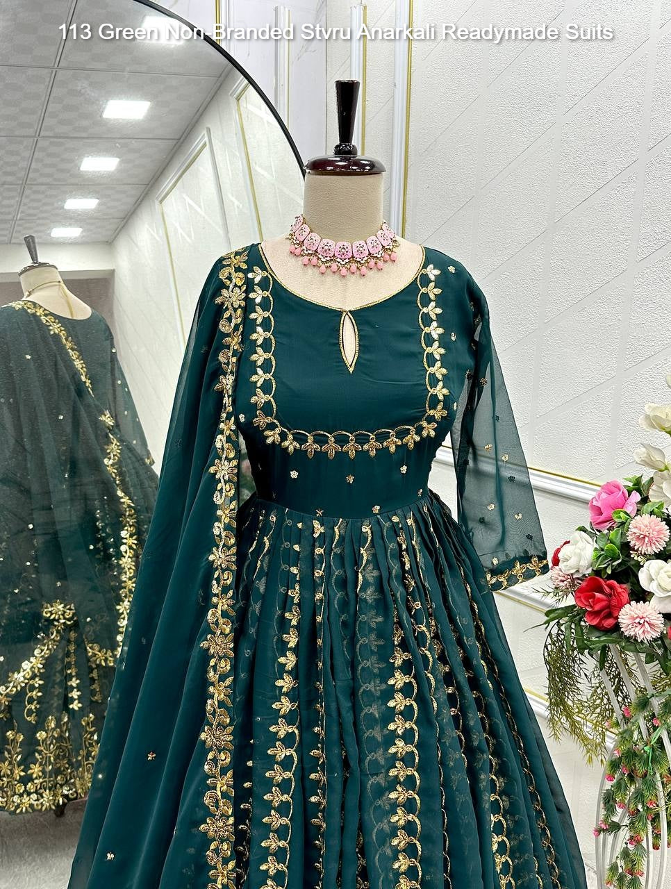 113 Green Non-Branded Stvru Anarkali Readymade Suits