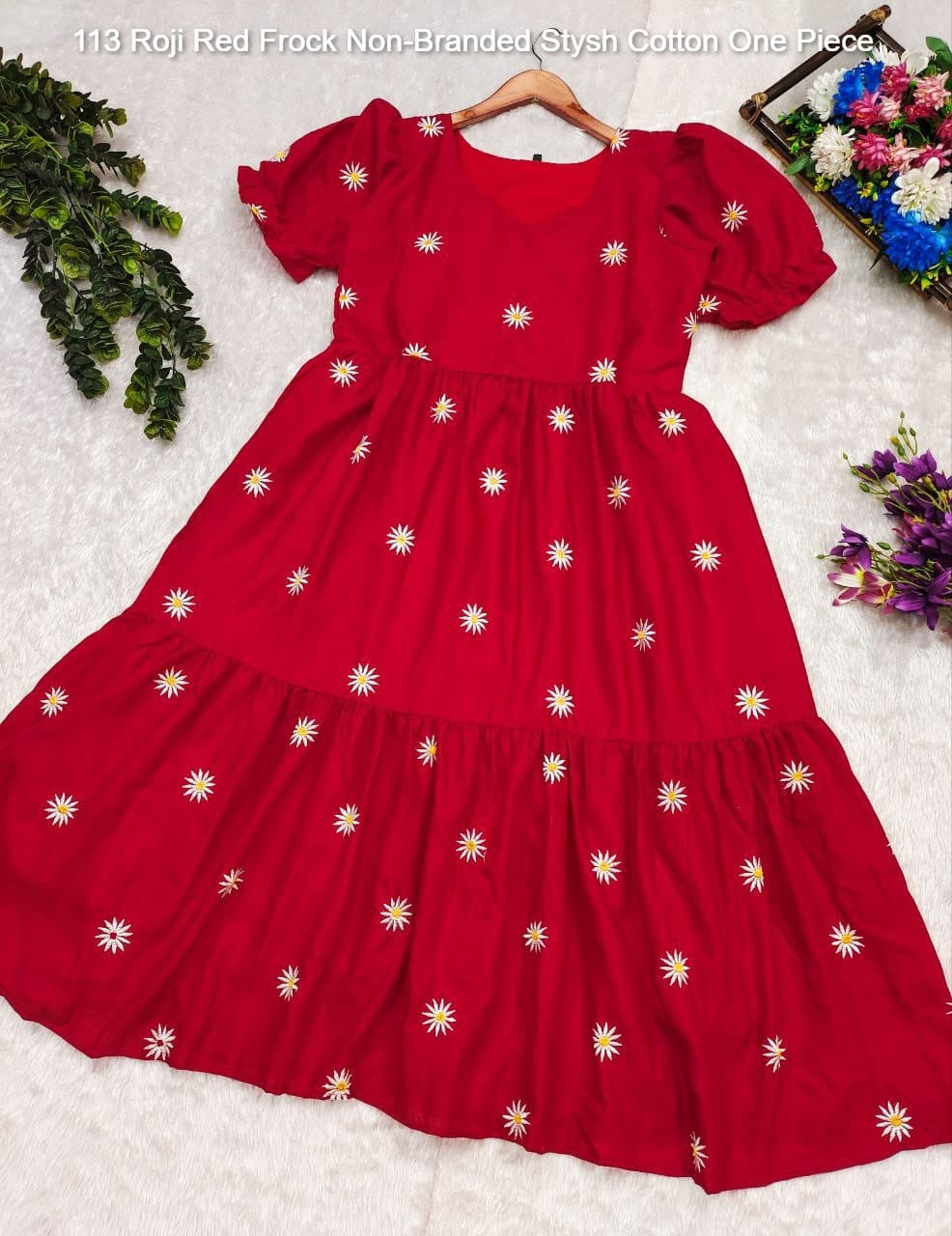 113 Roji Red Frock Non-Branded Stysh Cotton One Piece