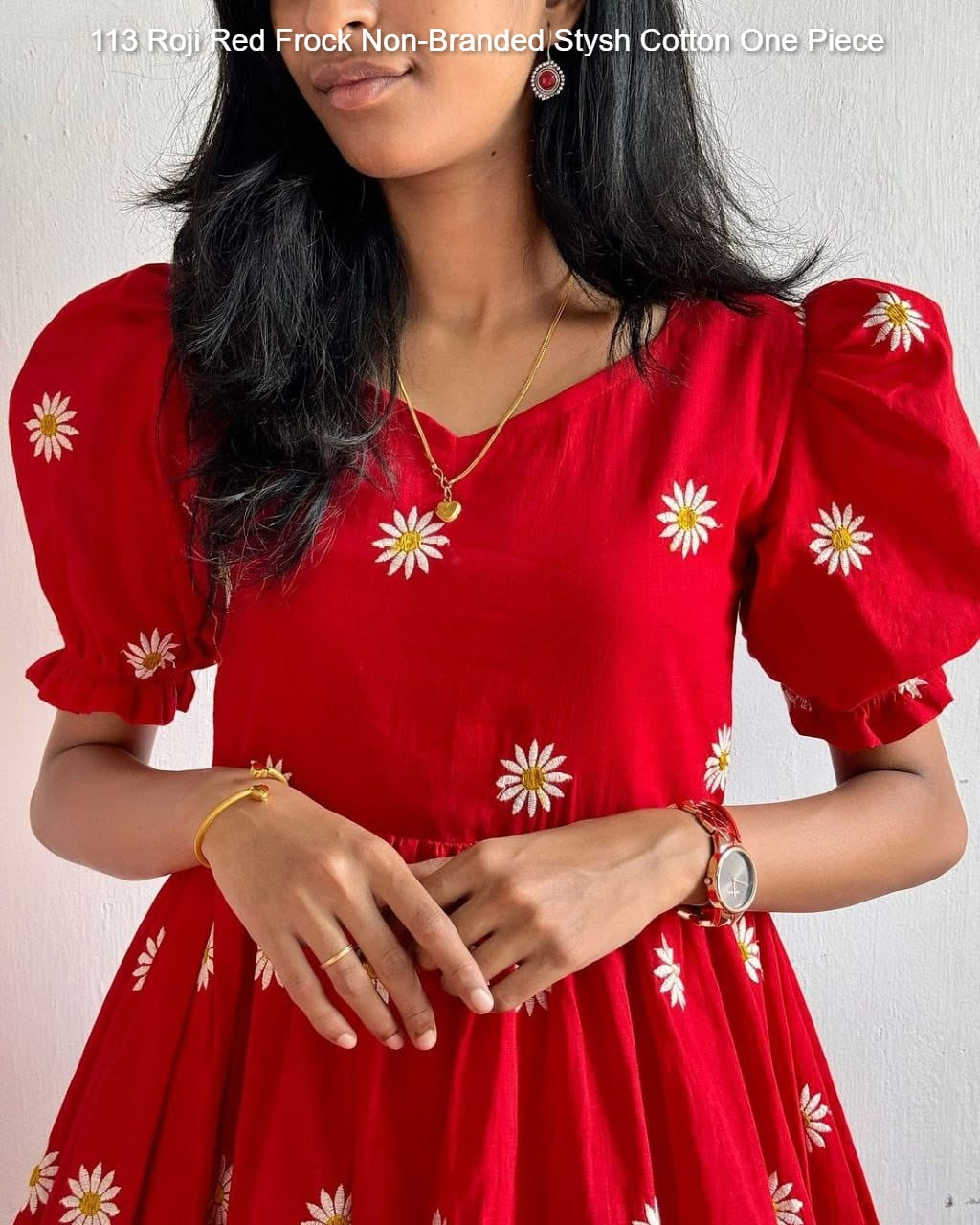 113 Roji Red Frock Non-Branded Stysh Cotton One Piece