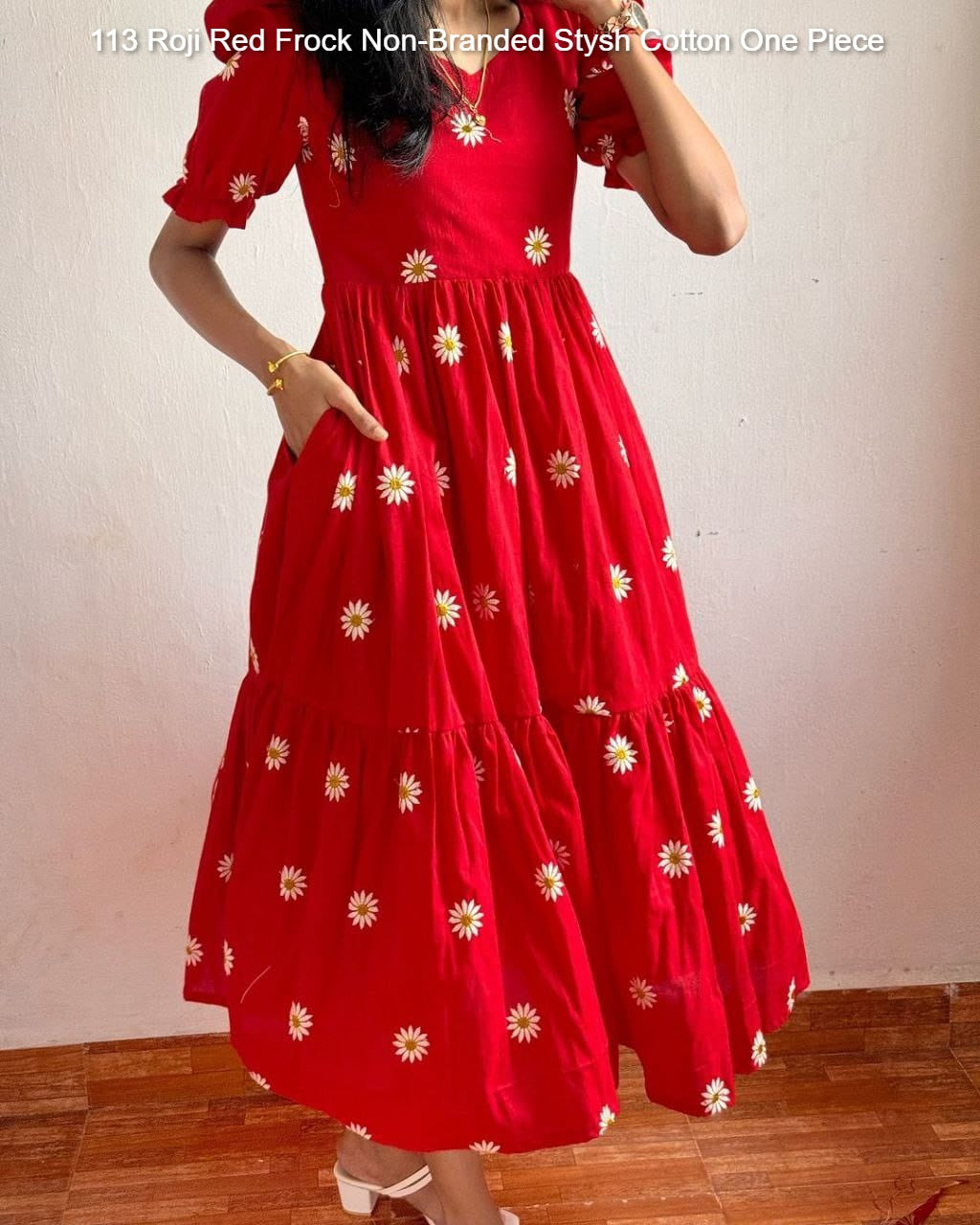 113 Roji Red Frock Non-Branded Stysh Cotton One Piece