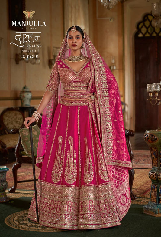 1142-E Dulhan Hit Design Manjulla Tone Silk Bridal Lehenga Choli